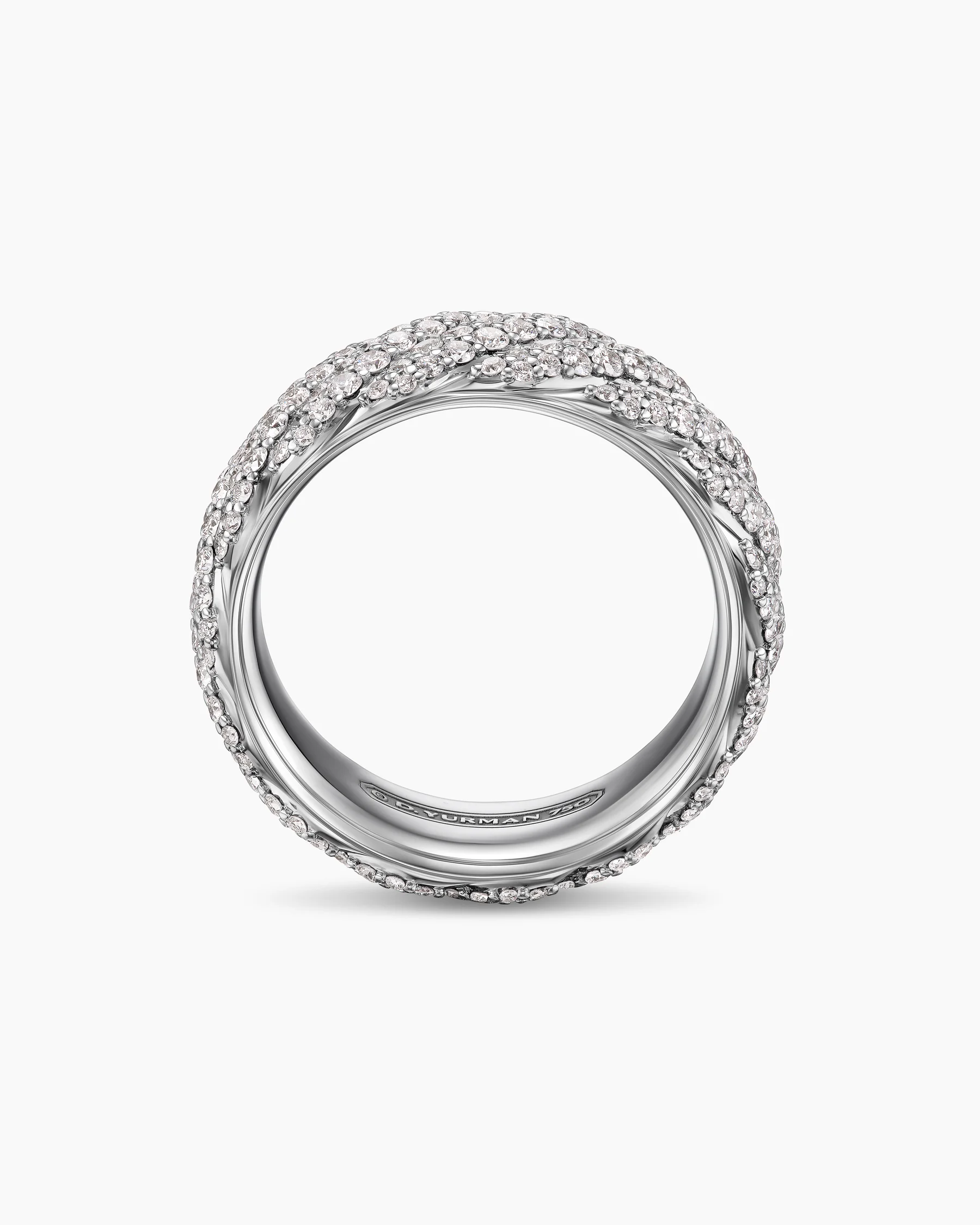 Sculpted Cable Pavé Band Ring in 18K White Gold with Black Diamonds, 8.5mm 11 Sculpted Cable Pavé Band Ring in 18K White Gold with Black Diamonds, 8.5mm