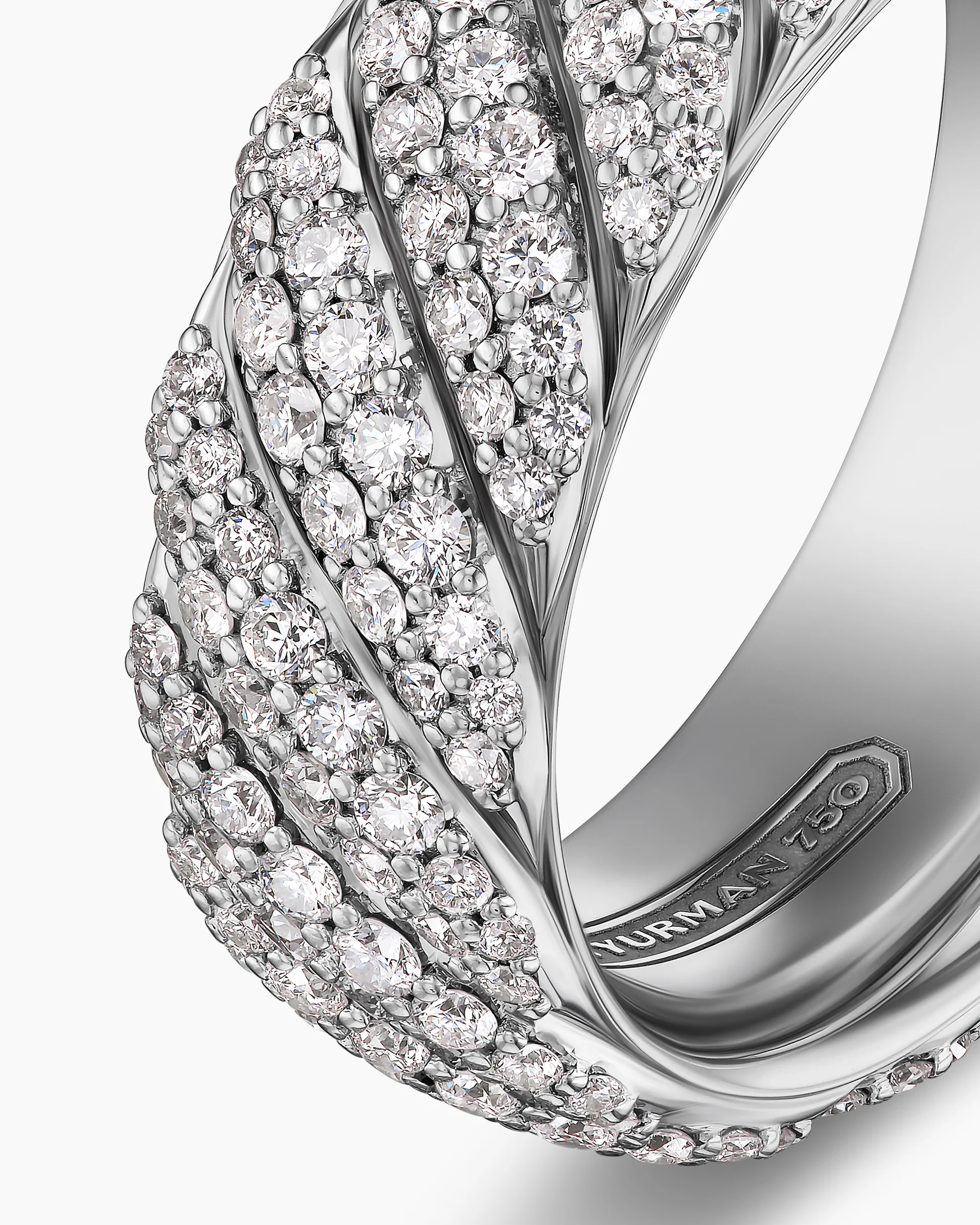 Sculpted Cable Pavé Band Ring in 18K White Gold with Black Diamonds, 8.5mm 12 Sculpted Cable Pavé Band Ring in 18K White Gold with Black Diamonds, 8.5mm