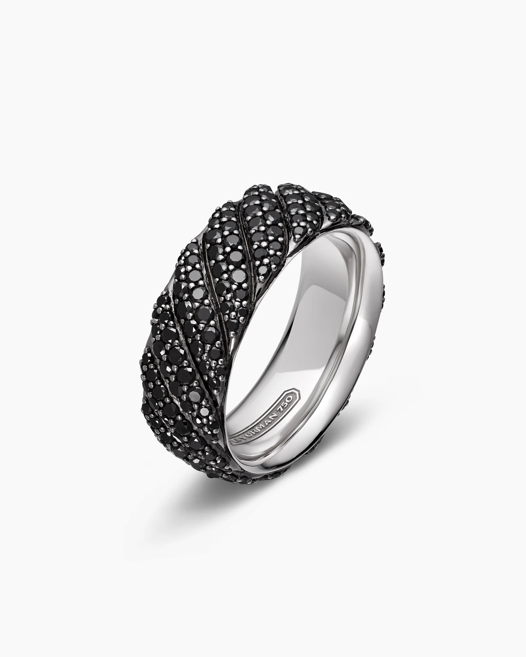 Sculpted Cable Pavé Band Ring in 18K White Gold with Black Diamonds, 8.5mm 3 Sculpted Cable Pavé Band Ring in 18K White Gold with Black Diamonds, 8.5mm