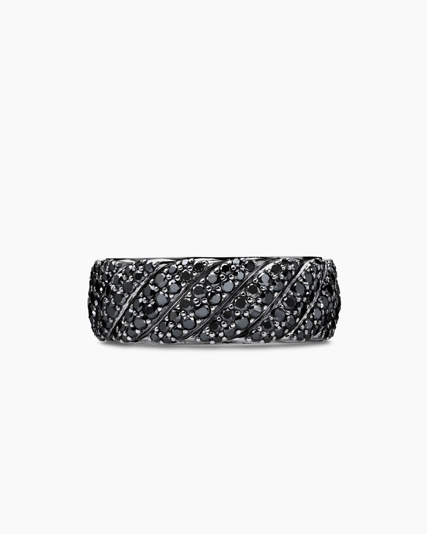 Sculpted Cable Pavé Band Ring in 18K White Gold with Black Diamonds, 8.5mm 4 Sculpted Cable Pavé Band Ring in 18K White Gold with Black Diamonds, 8.5mm