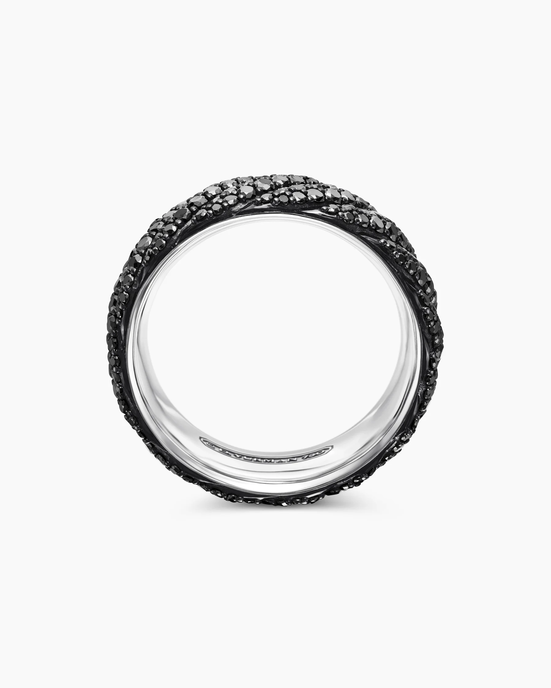 Sculpted Cable Pavé Band Ring in 18K White Gold with Black Diamonds, 8.5mm 5 Sculpted Cable Pavé Band Ring in 18K White Gold with Black Diamonds, 8.5mm