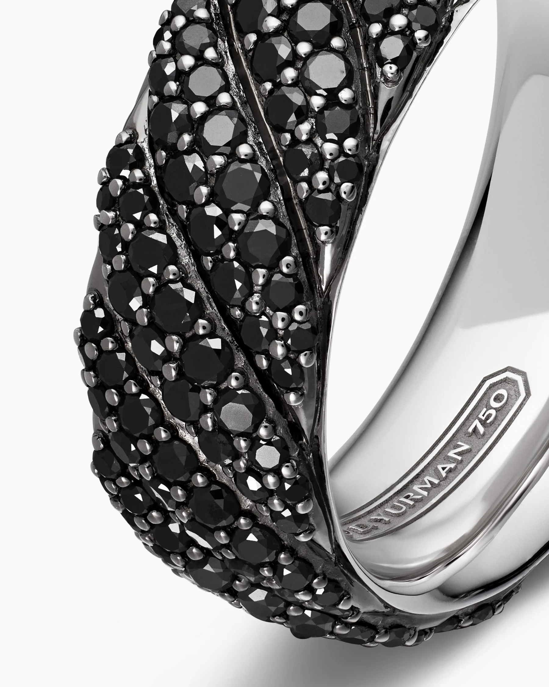 Sculpted Cable Pavé Band Ring in 18K White Gold with Black Diamonds, 8.5mm 6 Sculpted Cable Pavé Band Ring in 18K White Gold with Black Diamonds, 8.5mm