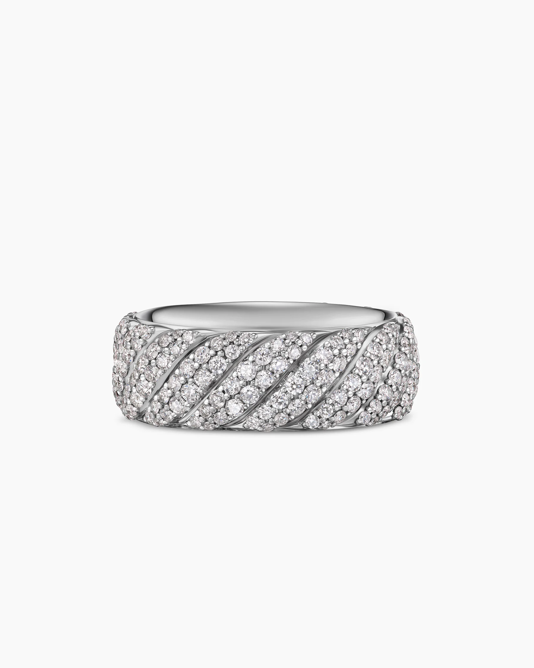 Sculpted Cable Pavé Band Ring in 18K White Gold with Black Diamonds, 8.5mm 8 Sculpted Cable Pavé Band Ring in 18K White Gold with Black Diamonds, 8.5mm