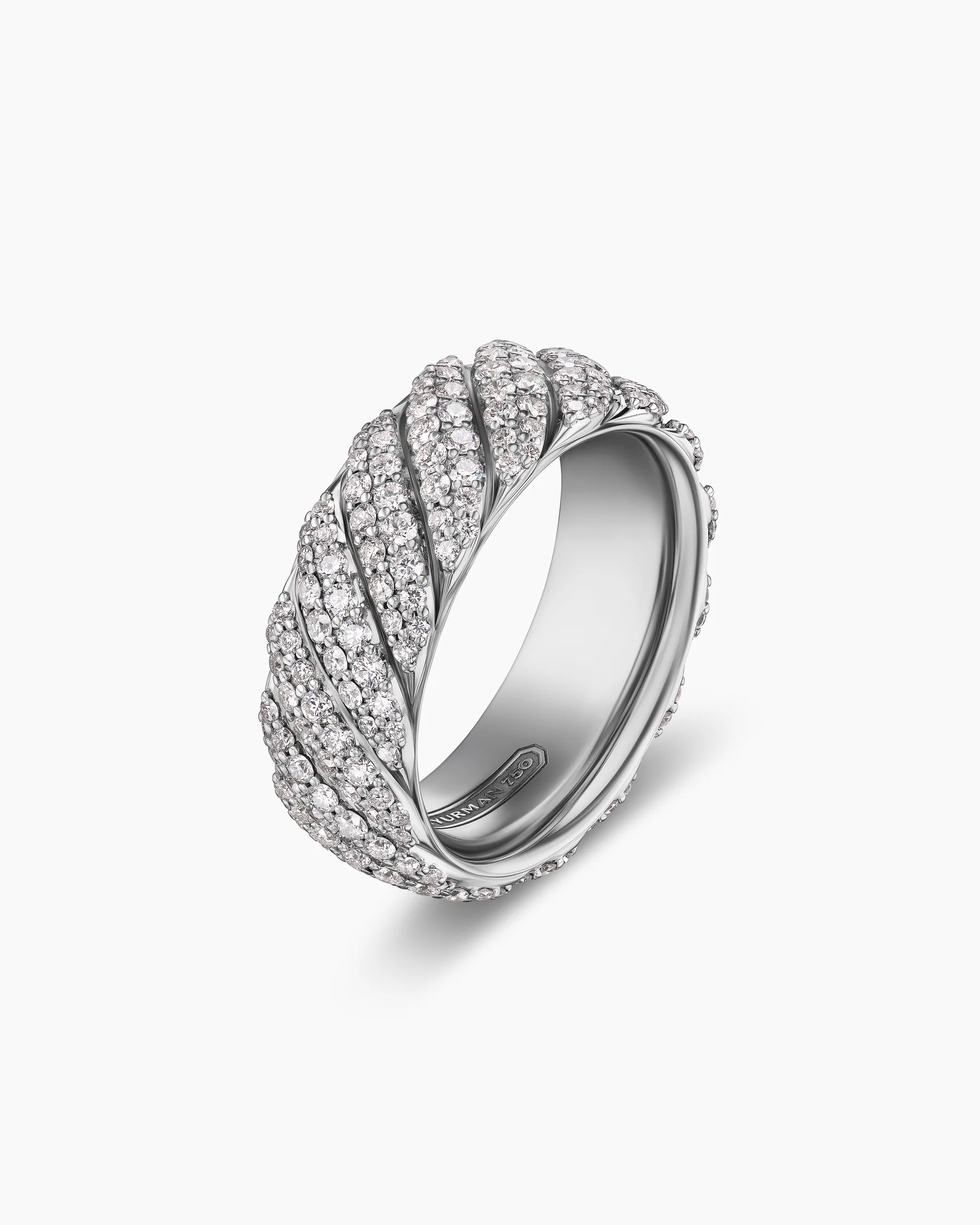 Sculpted Cable Pavé Band Ring in 18K White Gold with Black Diamonds, 8.5mm 9 Sculpted Cable Pavé Band Ring in 18K White Gold with Black Diamonds, 8.5mm