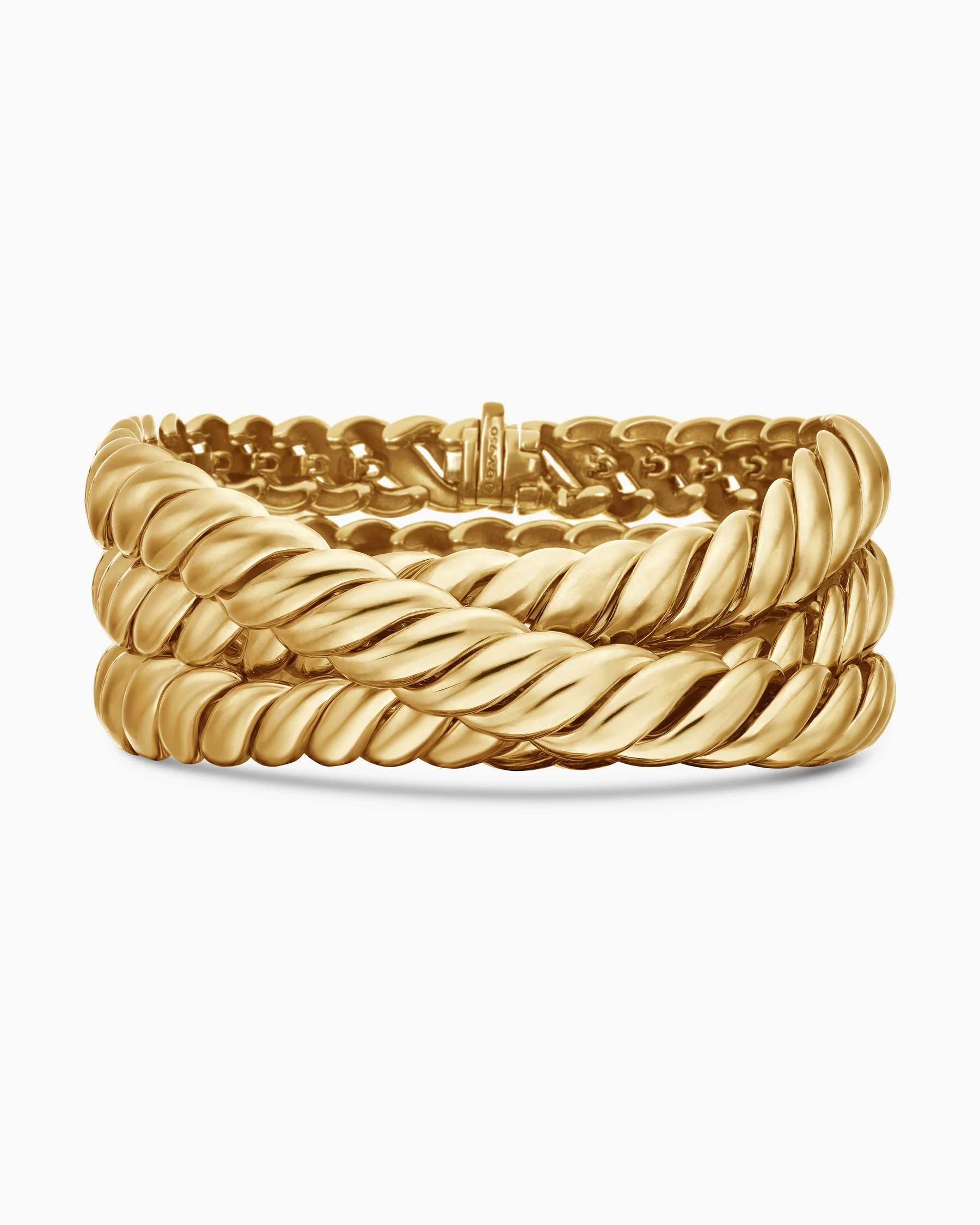 Sculpted Cable Triple Wrap Bracelet in 18K Yellow Gold, 8.5mm
