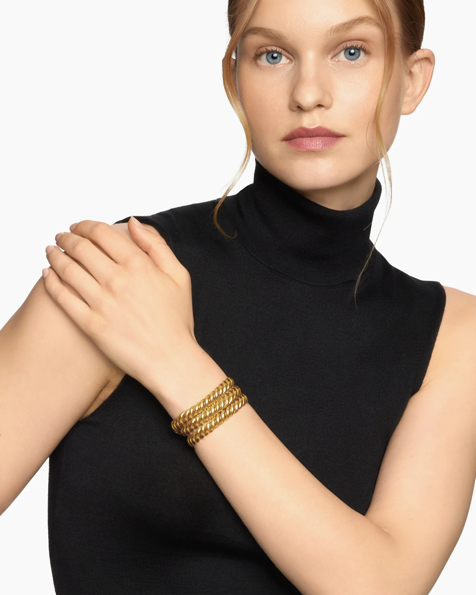 Sculpted Cable Triple Wrap Bracelet in 18K Yellow Gold, 8.5mm