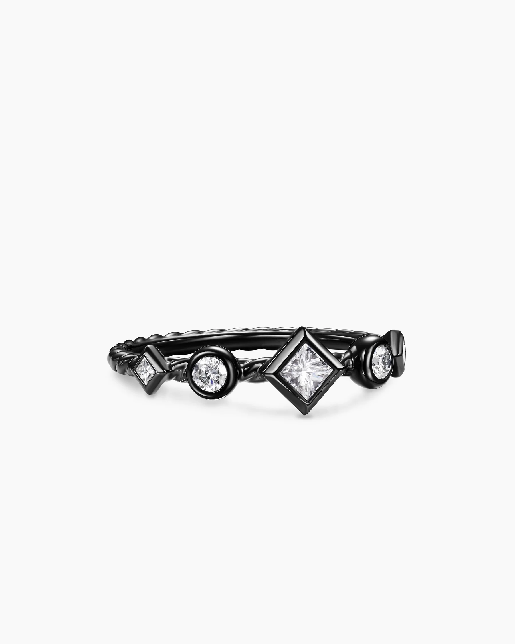 Cable Band Ring in 18K Yellow Gold with Diamonds, 1.7mm