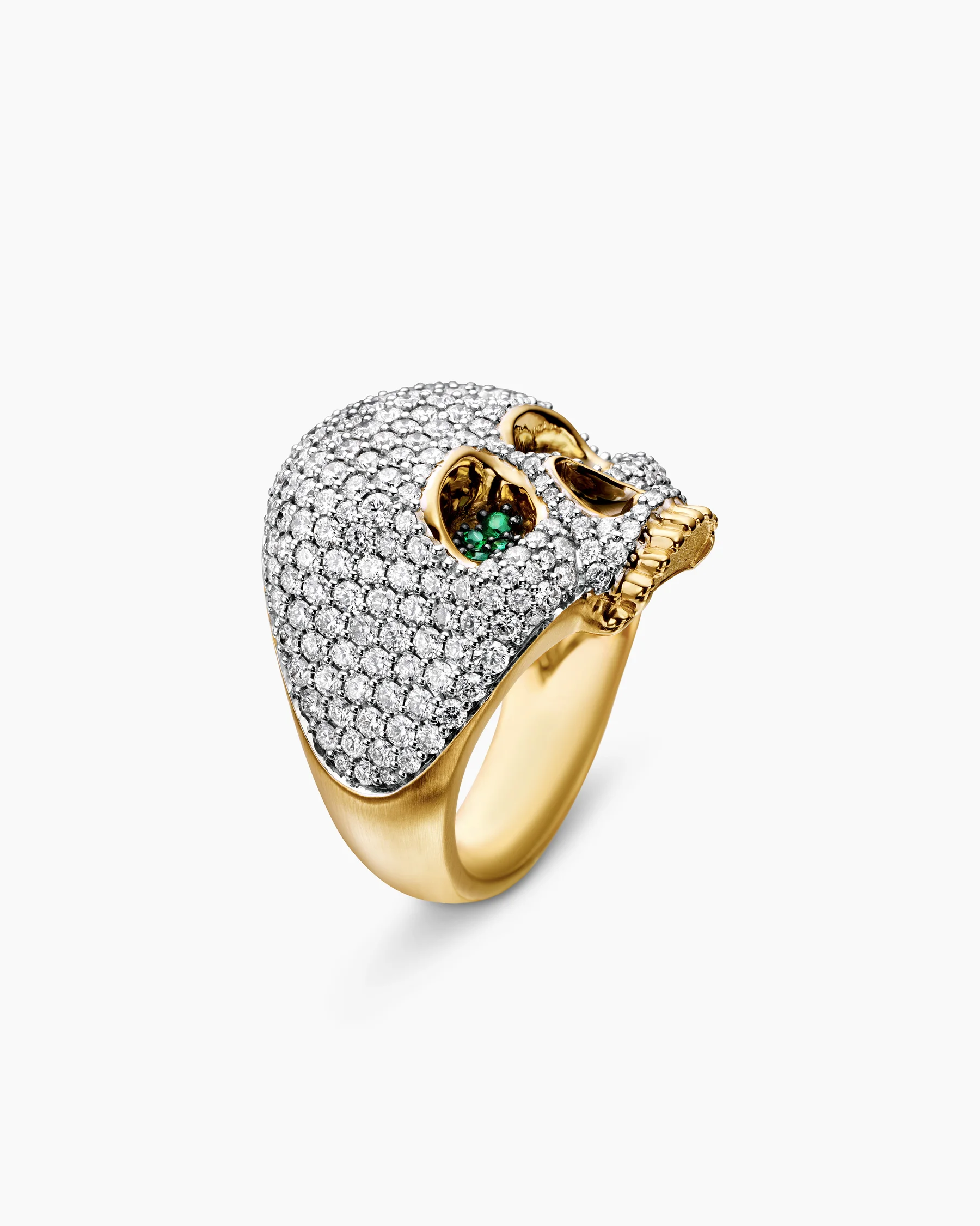 Memento Mori Skull Ring in 18K Yellow Gold with Diamonds and Emeralds, 26mm 10 Memento Mori Skull Ring in 18K Yellow Gold with Diamonds and Emeralds, 26mm