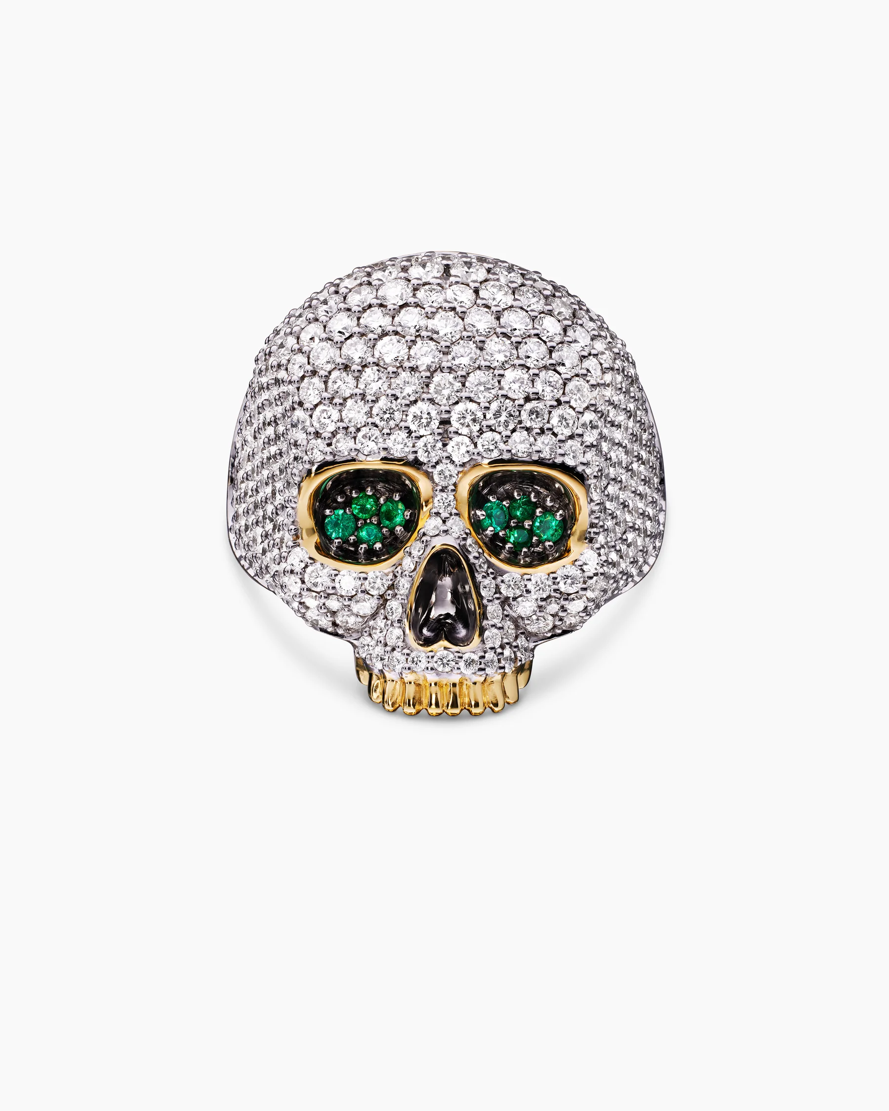 Memento Mori Skull Ring in 18K Yellow Gold with Diamonds and Emeralds, 26mm 11 Memento Mori Skull Ring in 18K Yellow Gold with Diamonds and Emeralds, 26mm