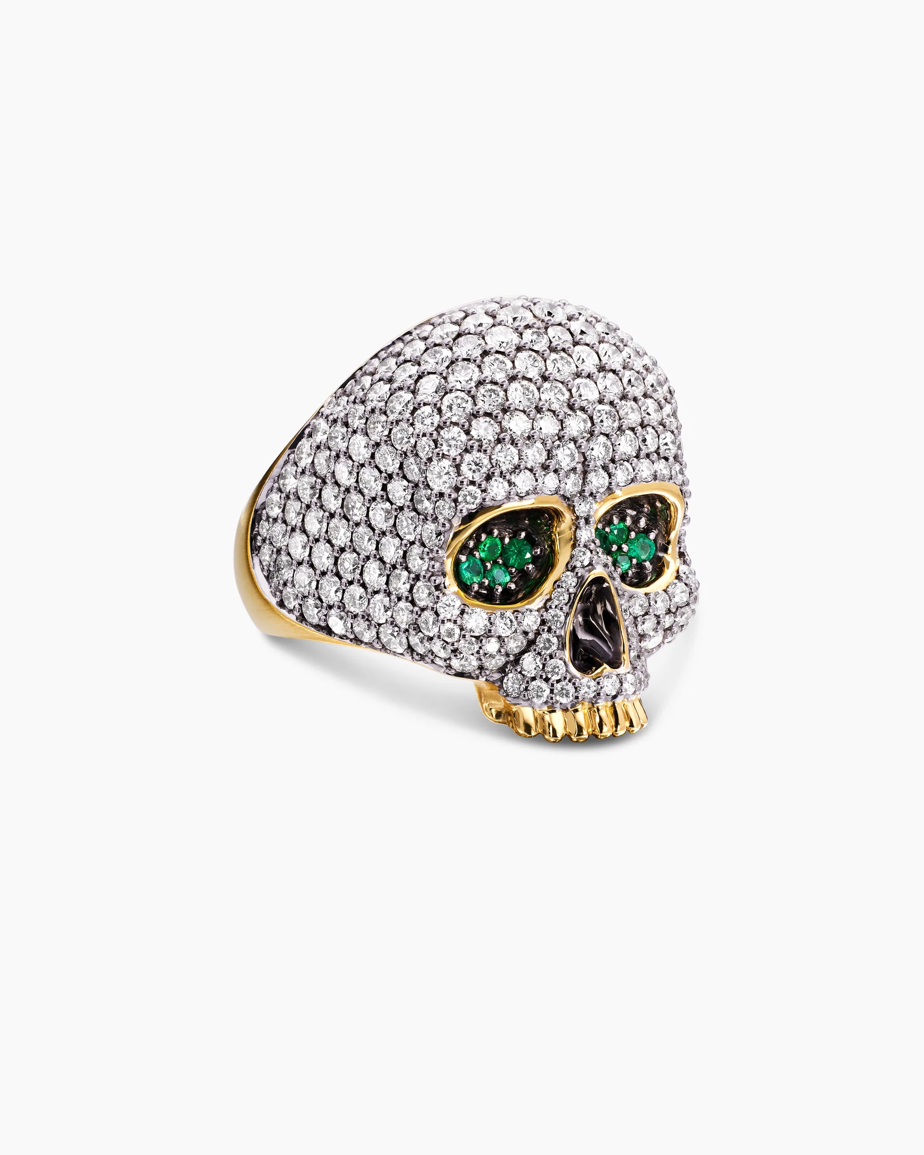 Memento Mori Skull Ring in 18K Yellow Gold with Diamonds and Emeralds, 26mm 8 Memento Mori Skull Ring in 18K Yellow Gold with Diamonds and Emeralds, 26mm