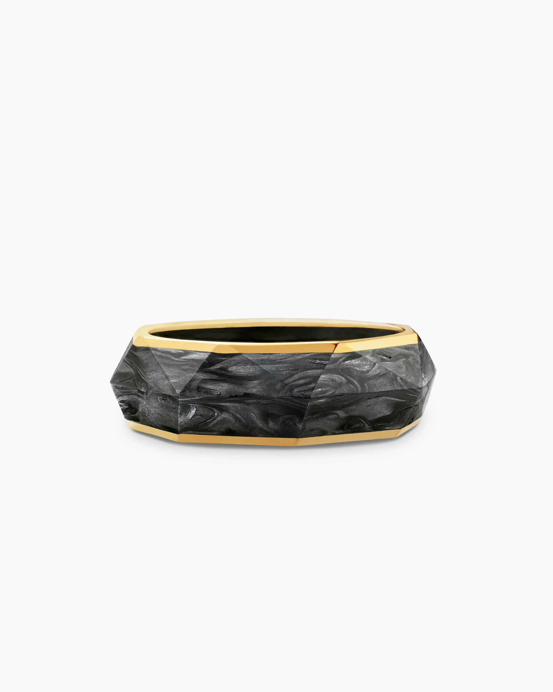 Torqued Faceted Band Ring in Forged Carbon with 18K Yellow Gold, 8mm 1 Torqued Faceted Band Ring in Forged Carbon with 18K Yellow Gold, 8mm