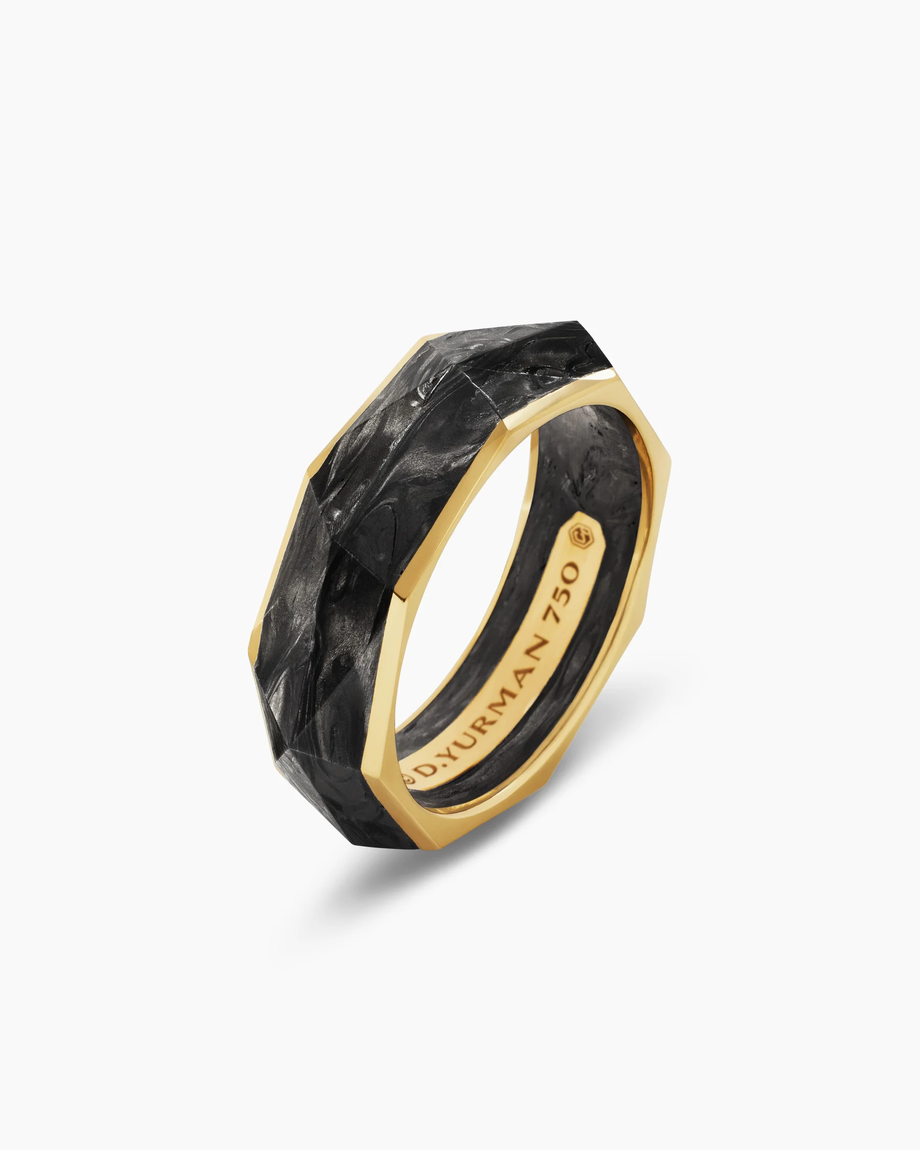 Torqued Faceted Band Ring in Forged Carbon with 18K Yellow Gold, 8mm 3 Torqued Faceted Band Ring in Forged Carbon with 18K Yellow Gold, 8mm