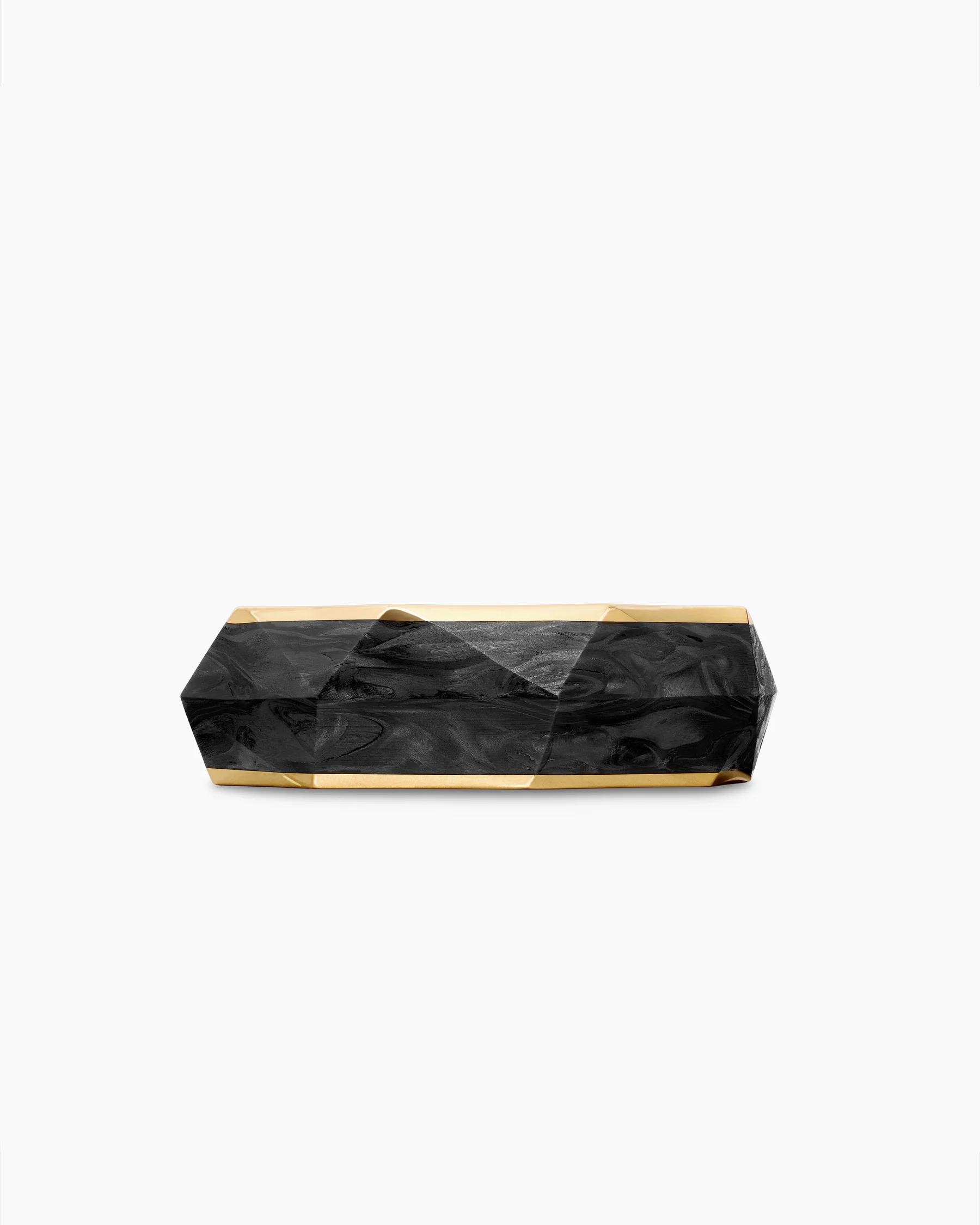 Torqued Faceted Band Ring in Forged Carbon with 18K Yellow Gold, 8mm 4 Torqued Faceted Band Ring in Forged Carbon with 18K Yellow Gold, 8mm
