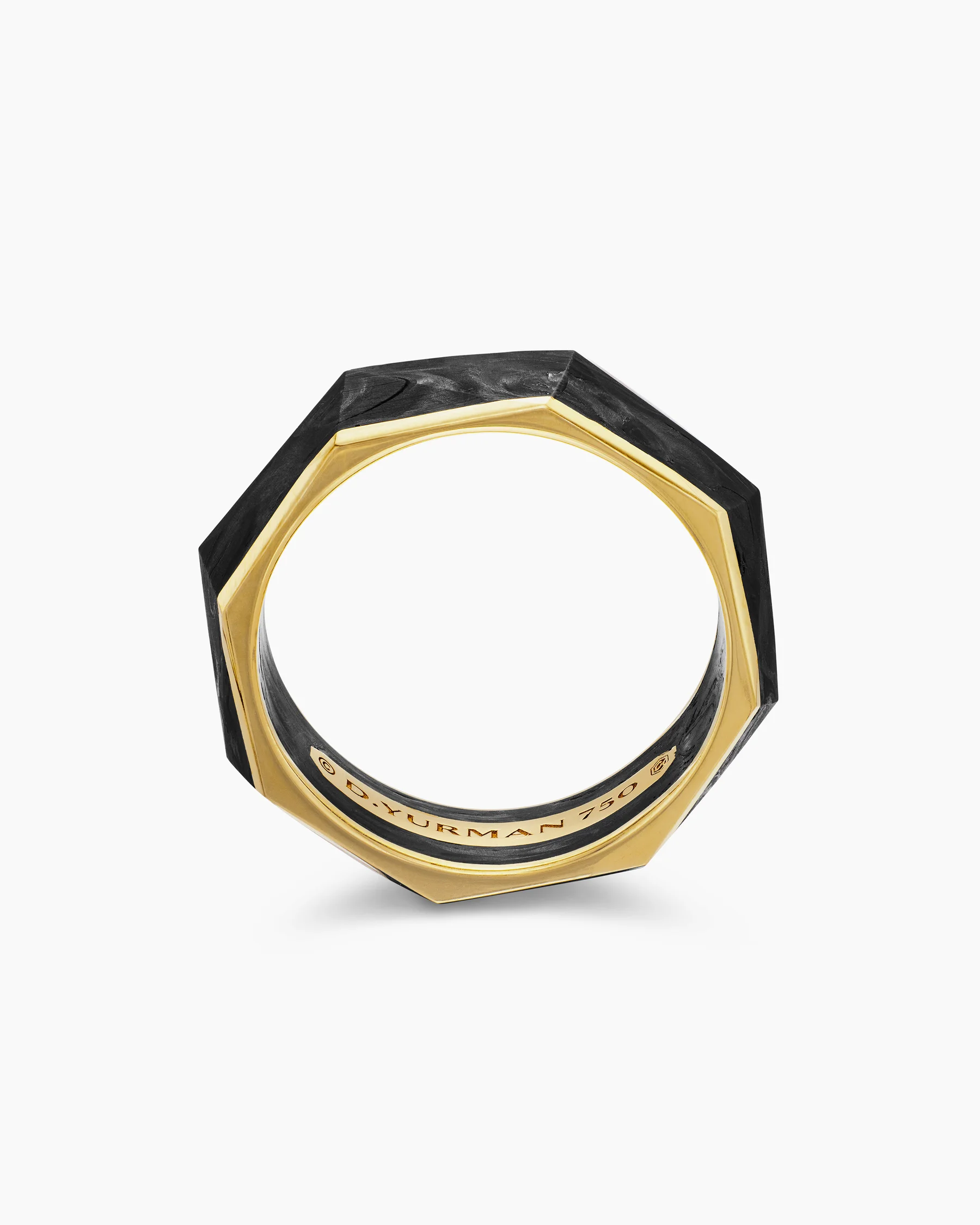Torqued Faceted Band Ring in Forged Carbon with 18K Yellow Gold, 8mm 5 Torqued Faceted Band Ring in Forged Carbon with 18K Yellow Gold, 8mm