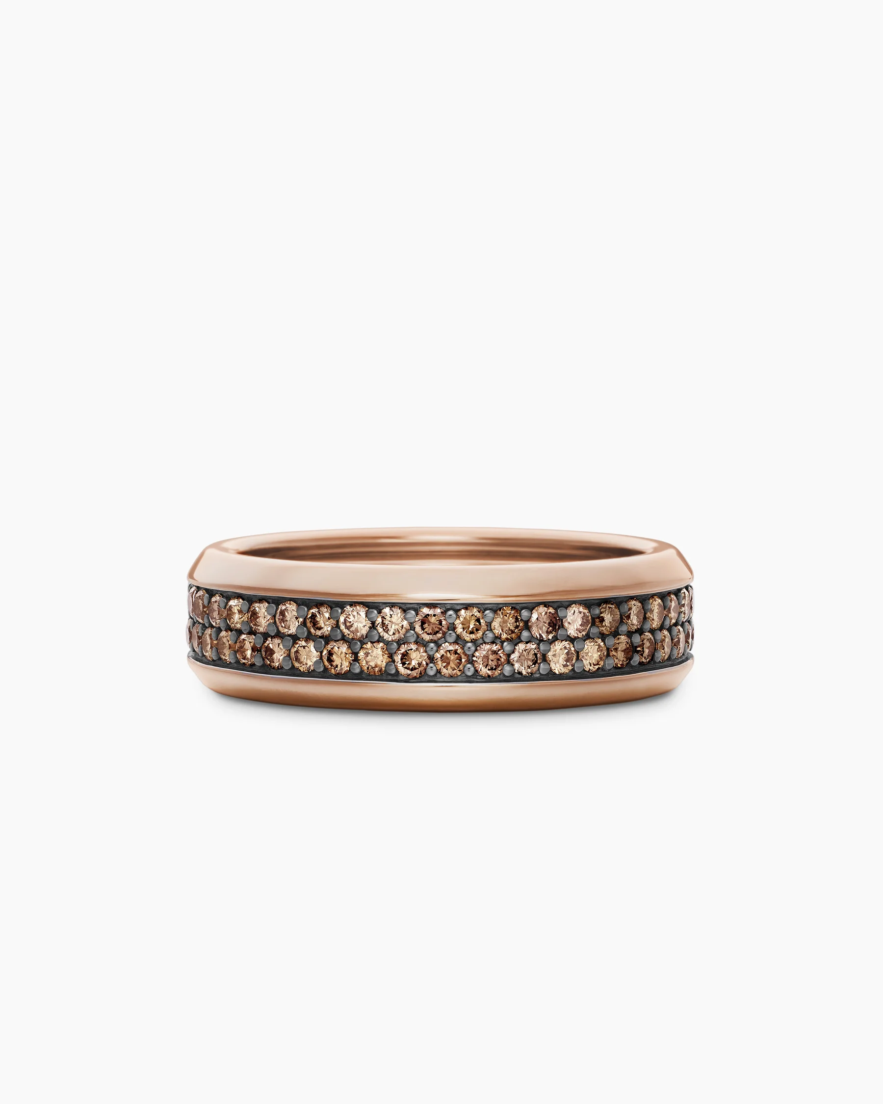Beveled Two Row Band Ring in 18K White Gold with Diamonds, 8mm