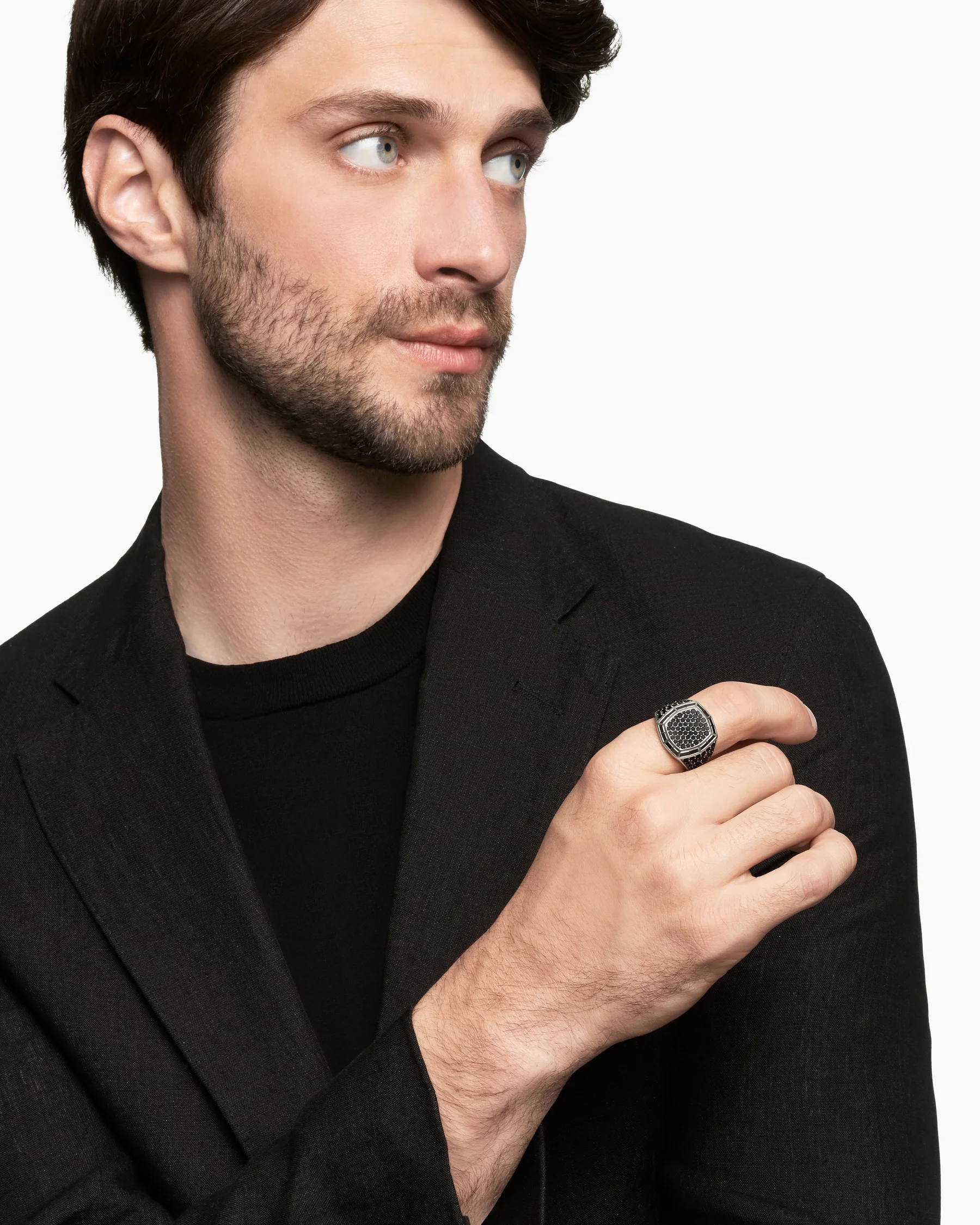 Streamline® Signet Ring in 18K White Gold with Black Diamonds, 25mm 2 Streamline® Signet Ring in 18K White Gold with Black Diamonds, 25mm