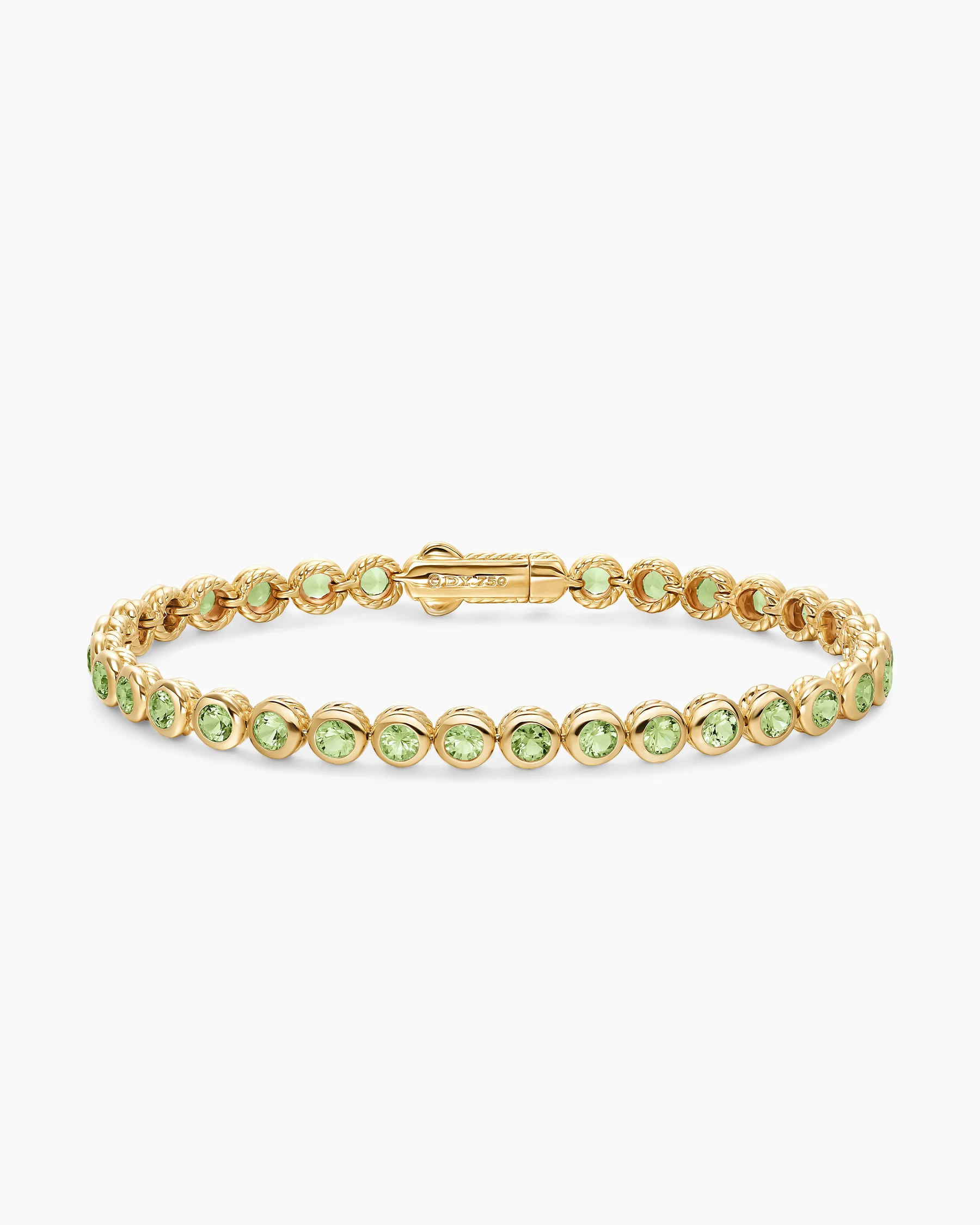 Bezel Set Tennis Bracelet in 18K Yellow Gold with Peridot, 4.7mm