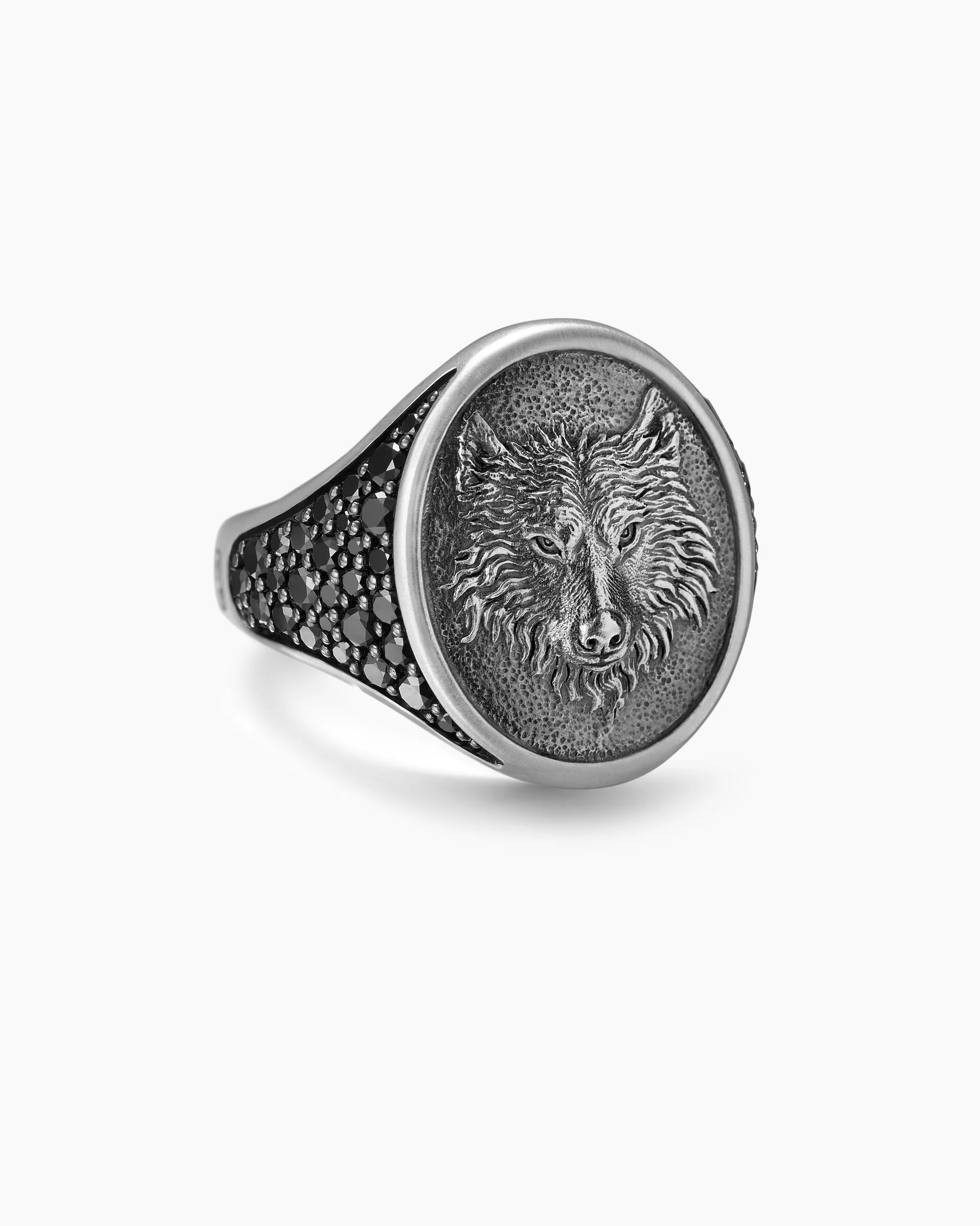 Petrvs® Wolf Signet Ring in 18K Yellow Gold with Diamonds, 21.5mm