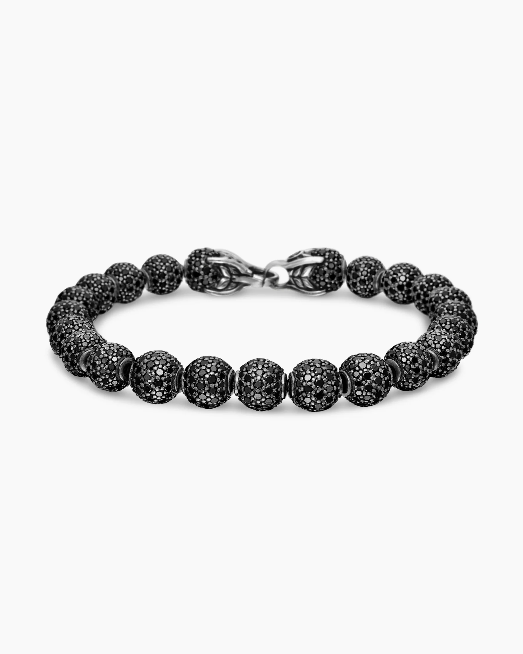 Spiritual Beads Bracelet in Sterling Silver with Pavé Black Diamonds, 8mm