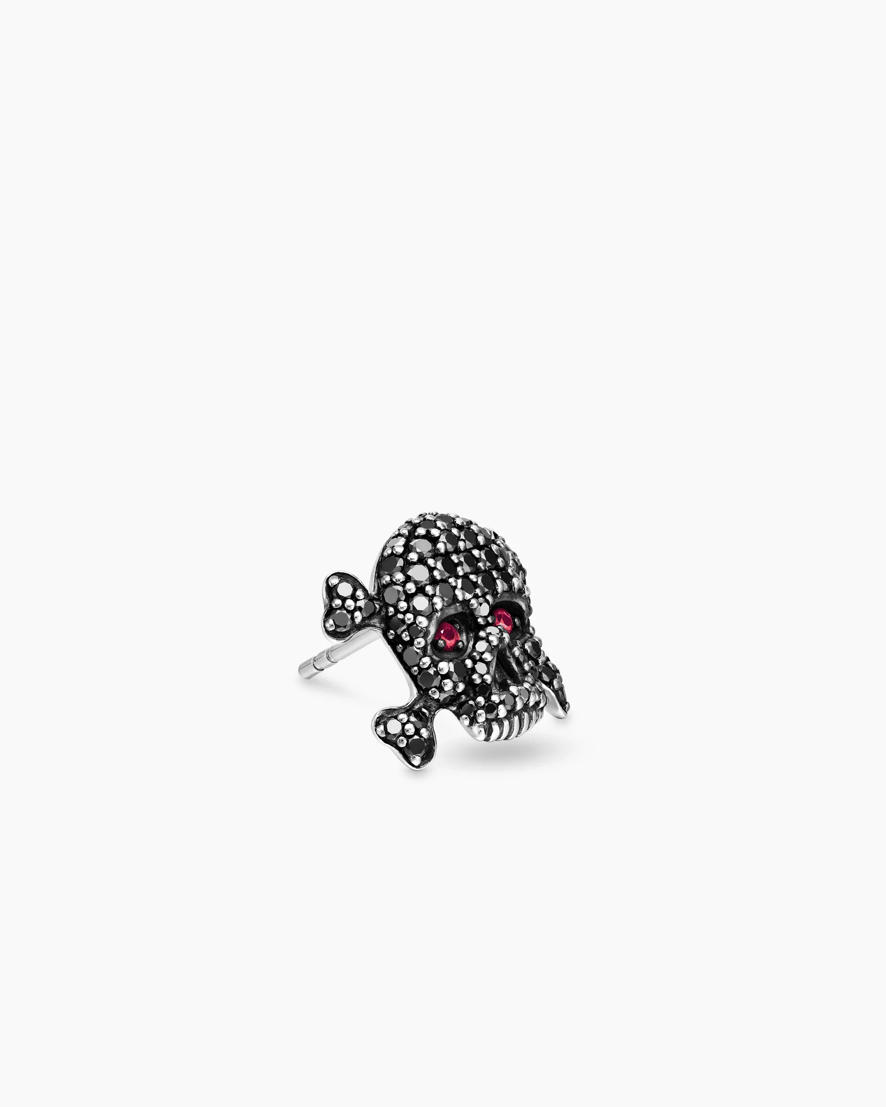 Pavé Skull Stud Earring in Sterling Silver with Black Diamonds and Rubies, 13.5mm 12 Pavé Skull Stud Earring in Sterling Silver with Black Diamonds and Rubies, 13.5mm