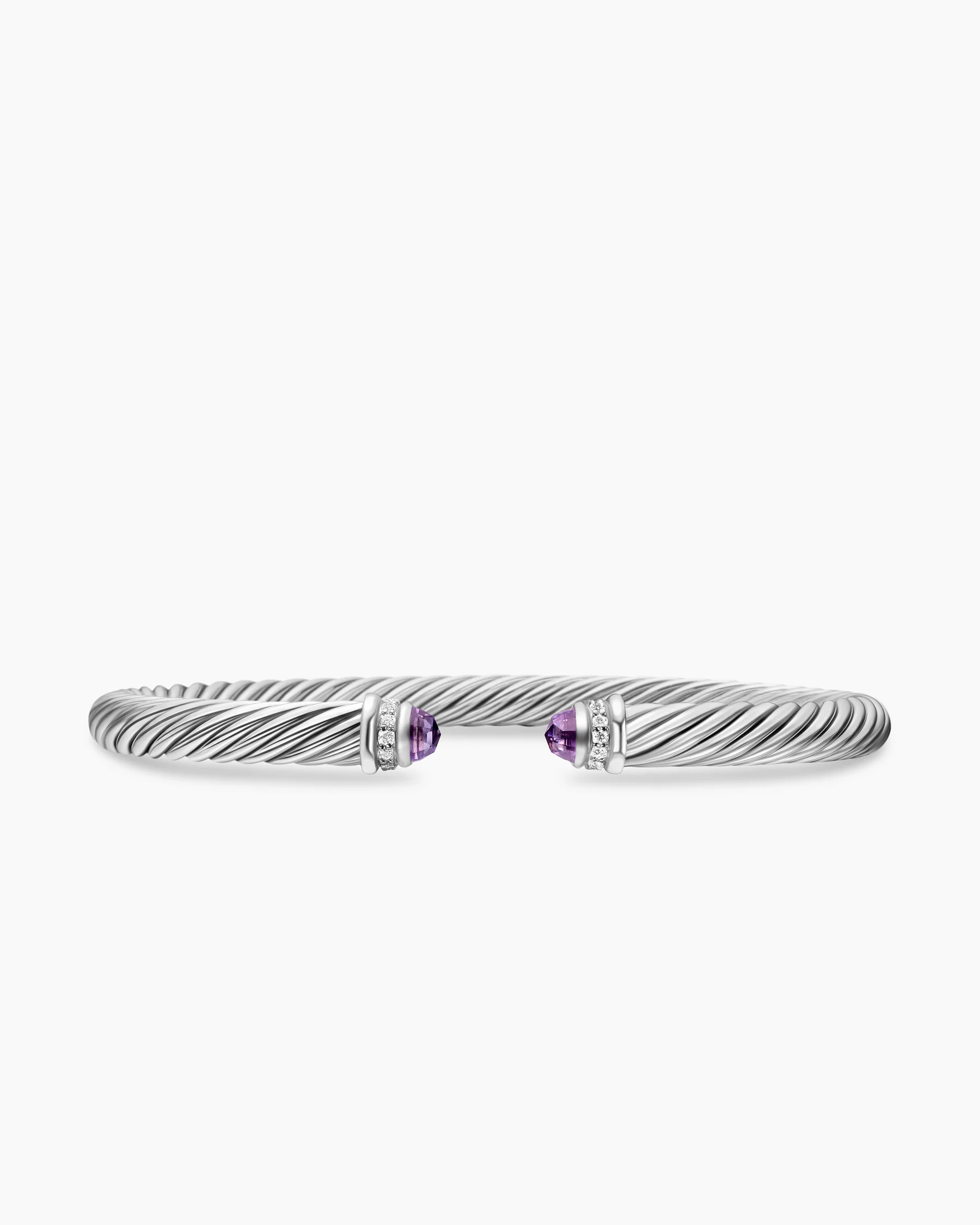 Classic Cable Bracelet in Sterling Silver with Amethyst and Diamonds, 5mm