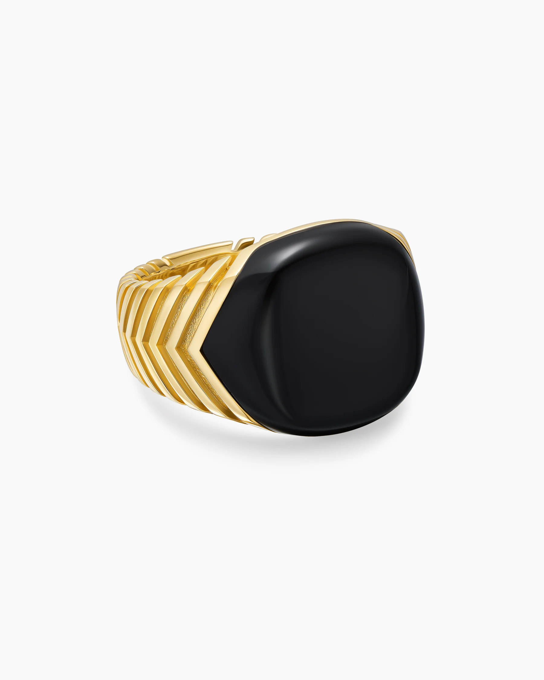 Chevron Signet Ring in 18K Yellow Gold with Diamonds, 18mm