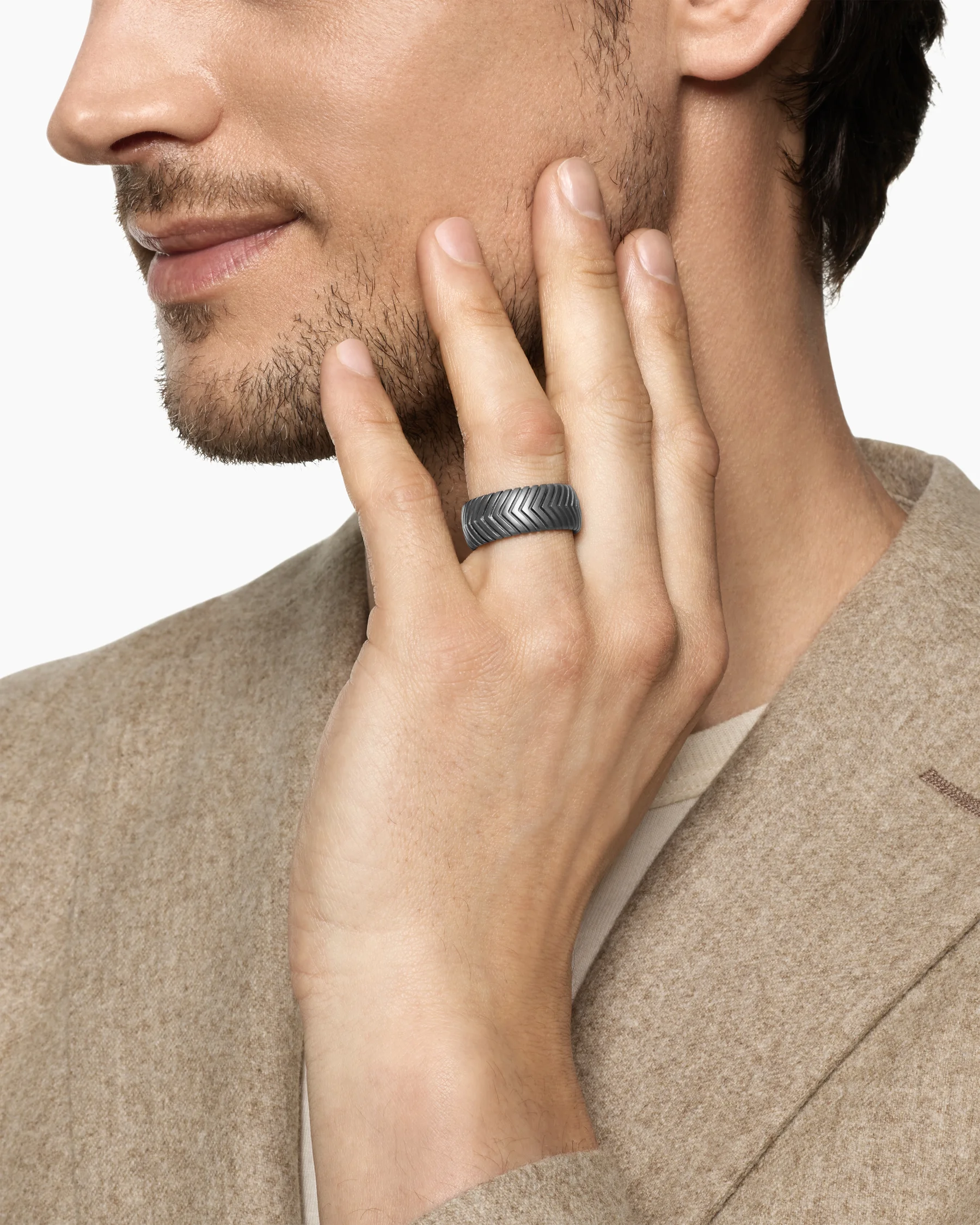 Chevron Band Ring in Black Titanium with Diamonds, 10mm 14 Chevron Band Ring in Black Titanium with Diamonds, 10mm