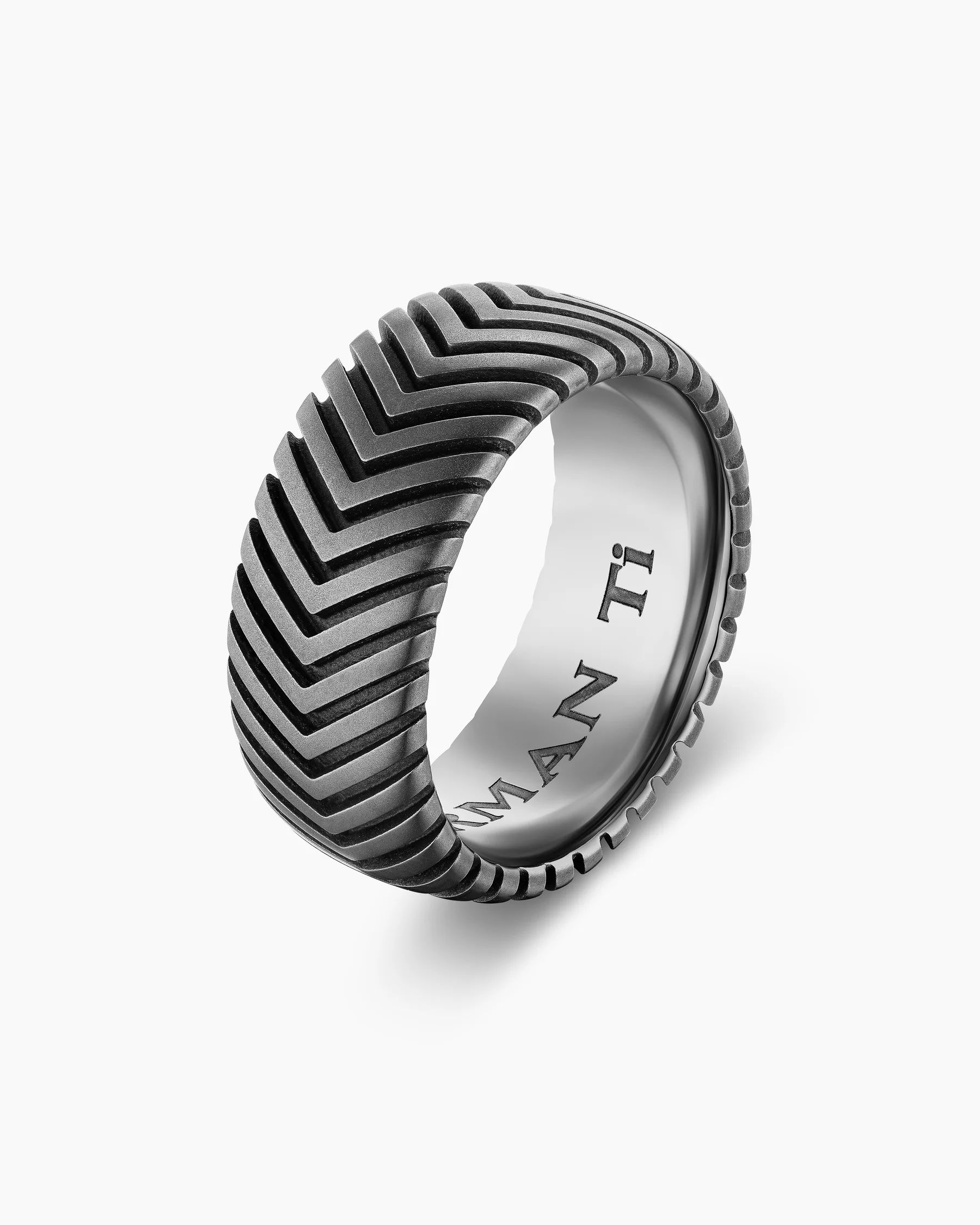 Chevron Band Ring in Black Titanium with Diamonds, 10mm 15 Chevron Band Ring in Black Titanium with Diamonds, 10mm