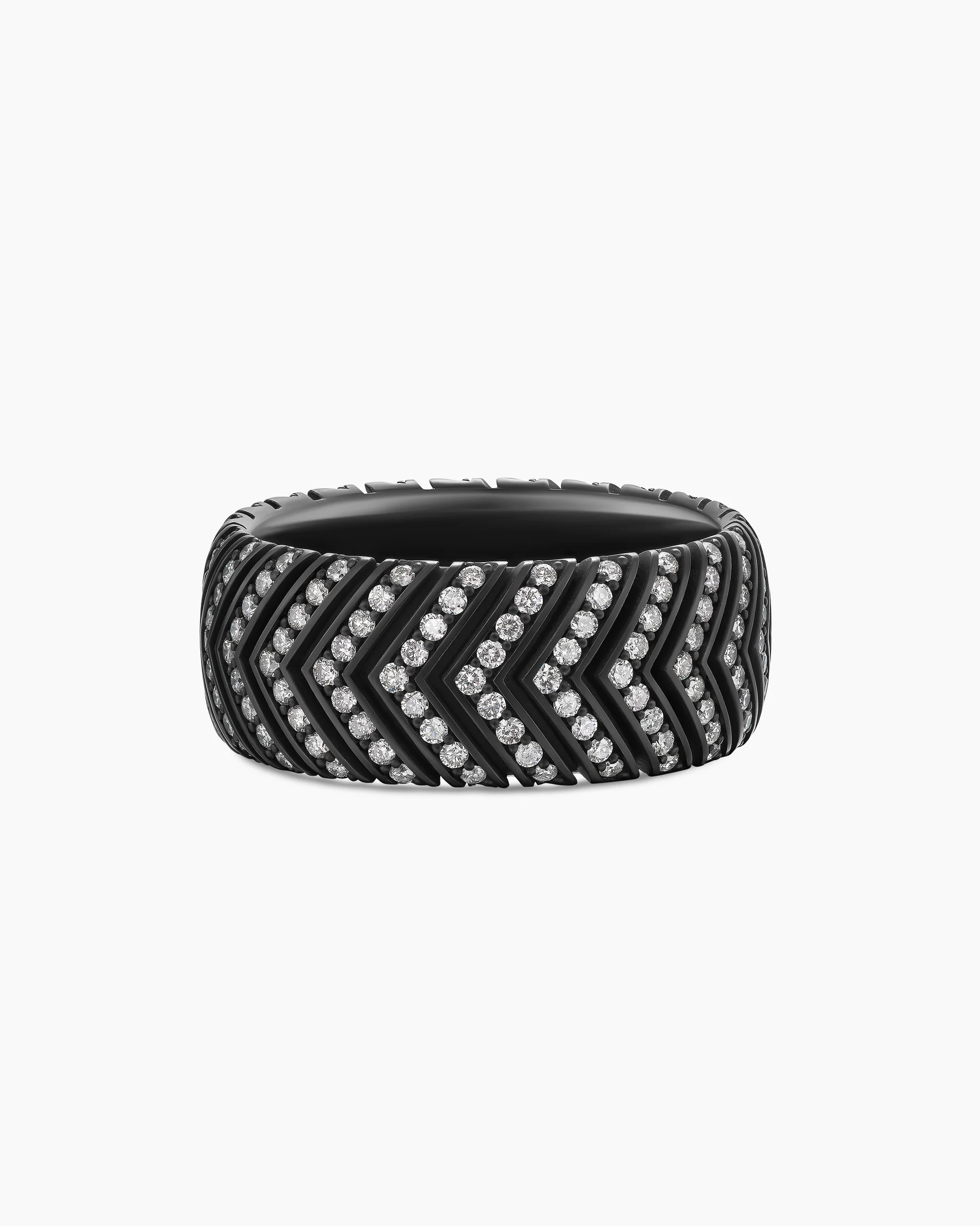 Chevron Band Ring in Black Titanium with Diamonds, 10mm 19 Chevron Band Ring in Black Titanium with Diamonds, 10mm