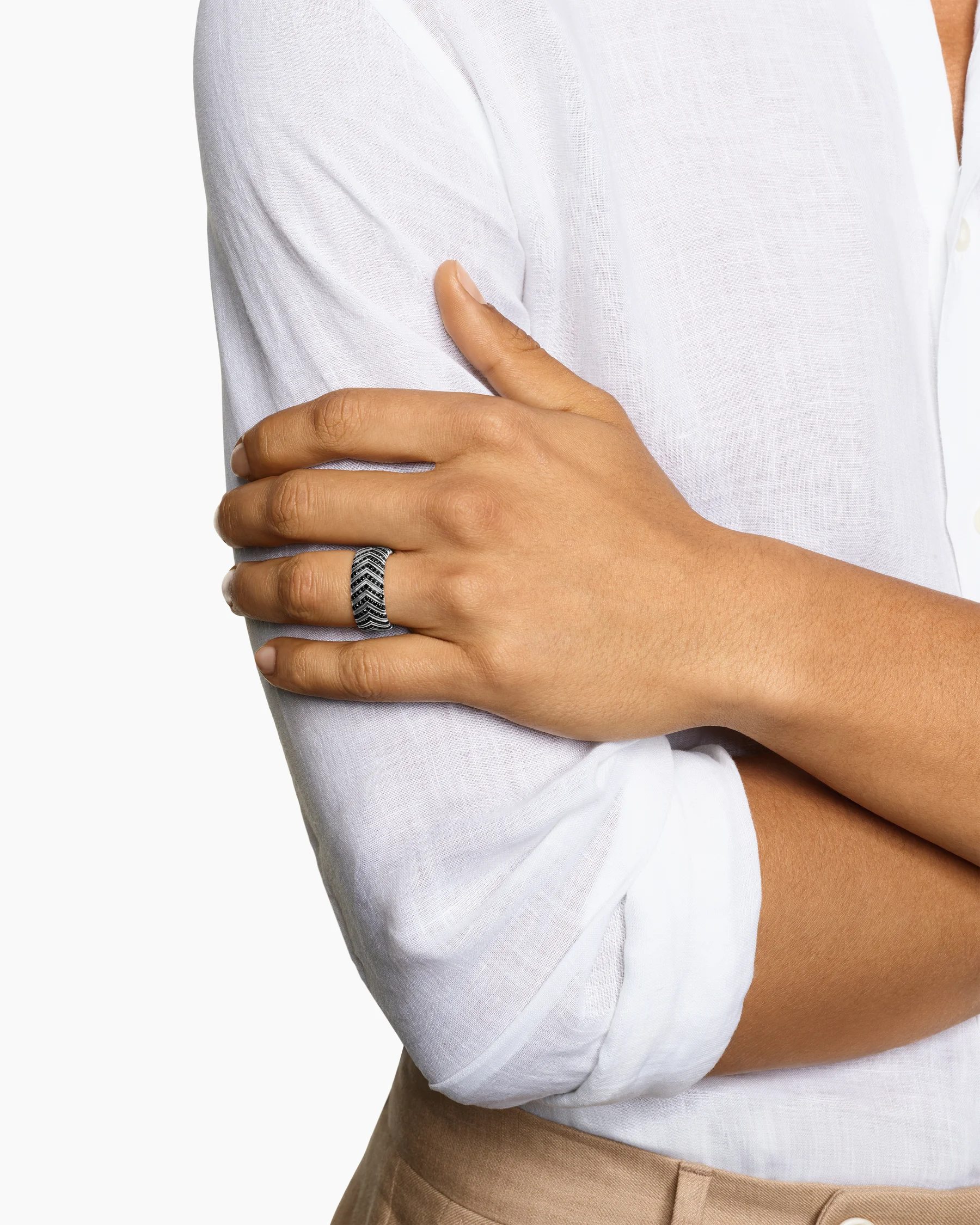 Chevron Band Ring in Black Titanium with Diamonds, 10mm 2 Chevron Band Ring in Black Titanium with Diamonds, 10mm