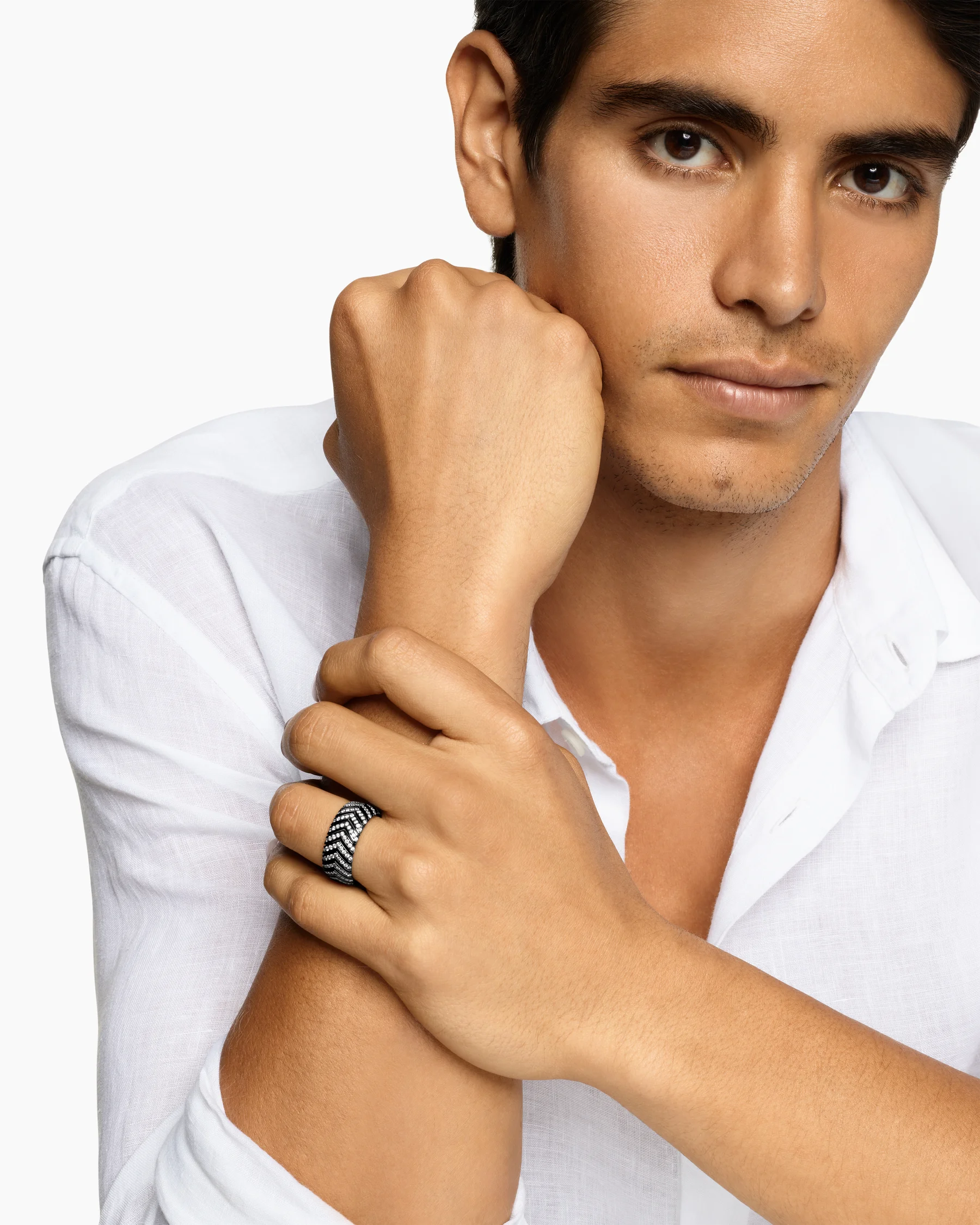 Chevron Band Ring in Black Titanium with Diamonds, 10mm 20 Chevron Band Ring in Black Titanium with Diamonds, 10mm
