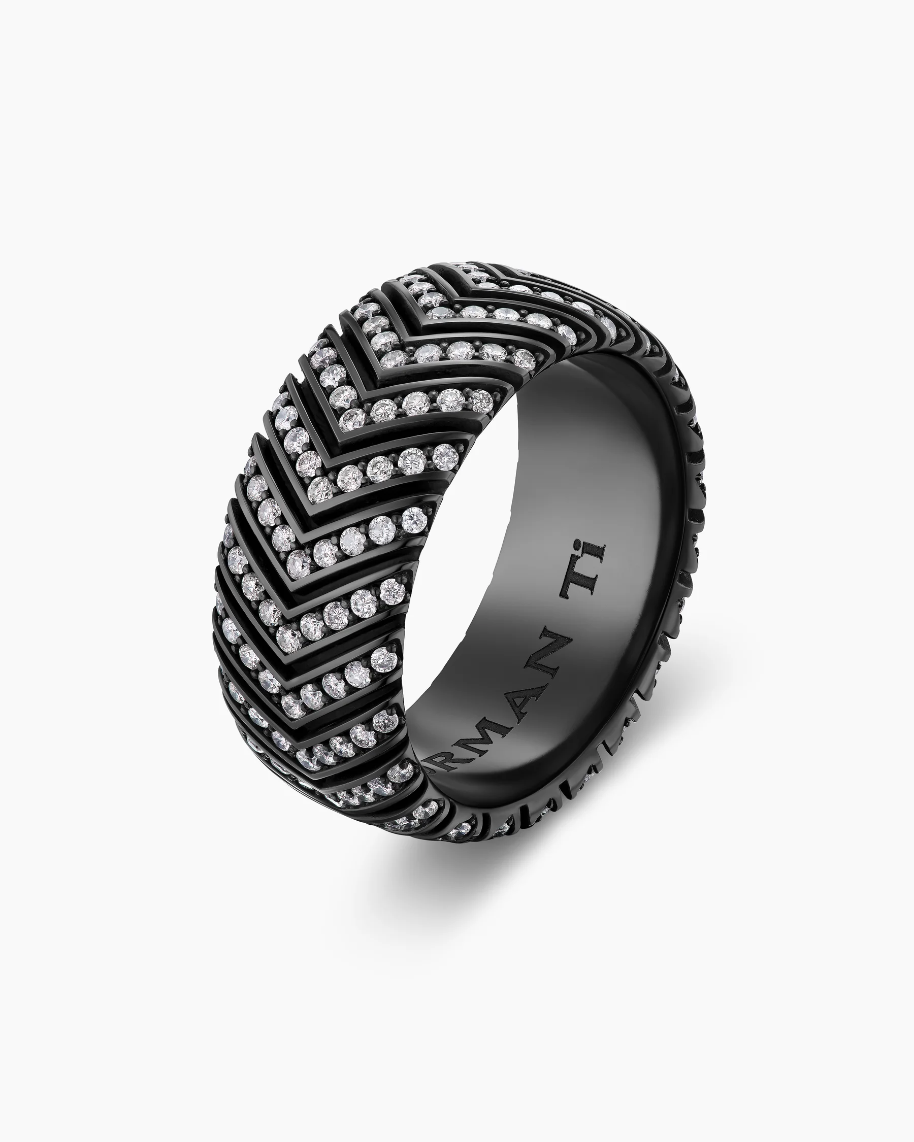 Chevron Band Ring in Black Titanium with Diamonds, 10mm 21 Chevron Band Ring in Black Titanium with Diamonds, 10mm