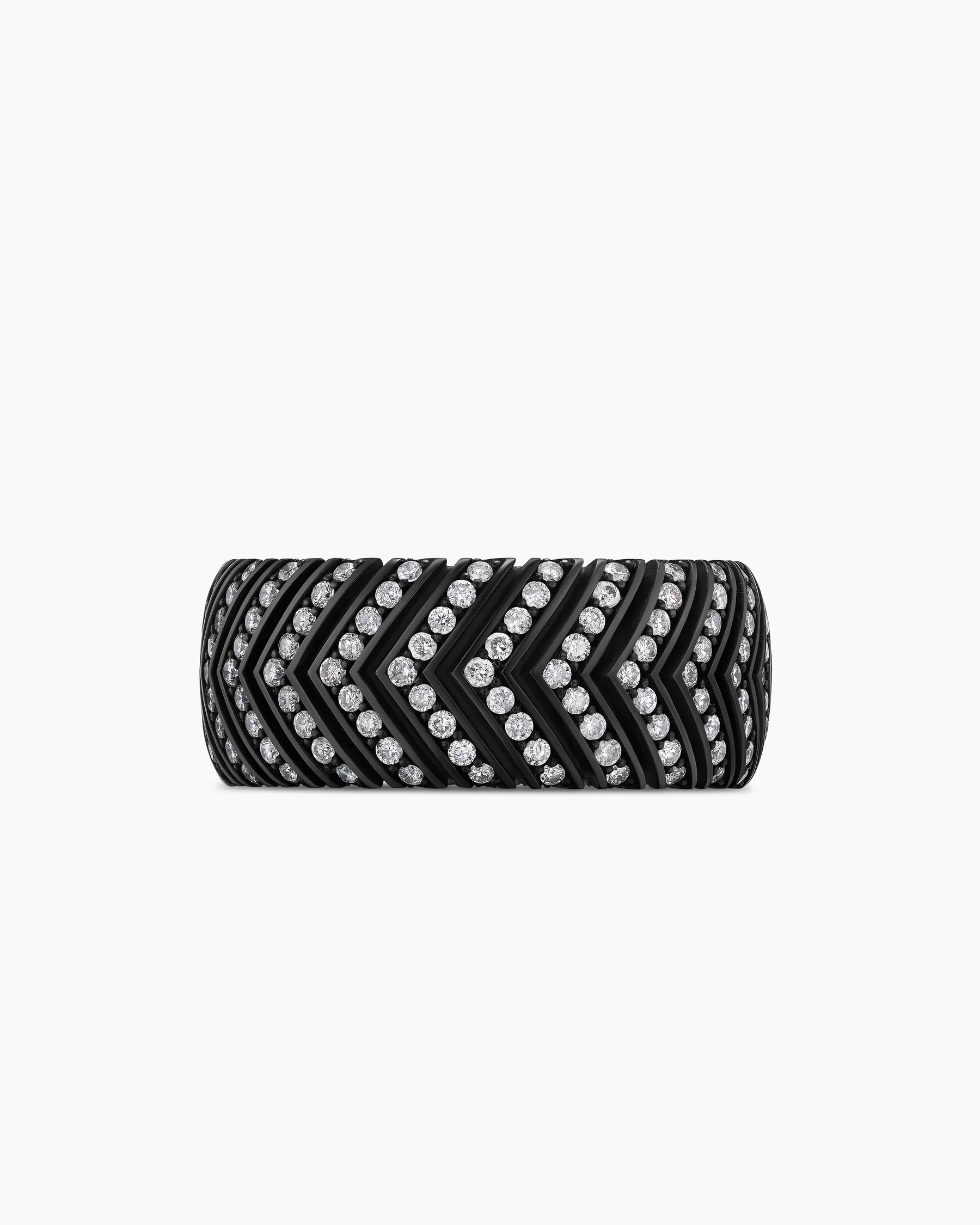 Chevron Band Ring in Black Titanium with Diamonds, 10mm 22 Chevron Band Ring in Black Titanium with Diamonds, 10mm