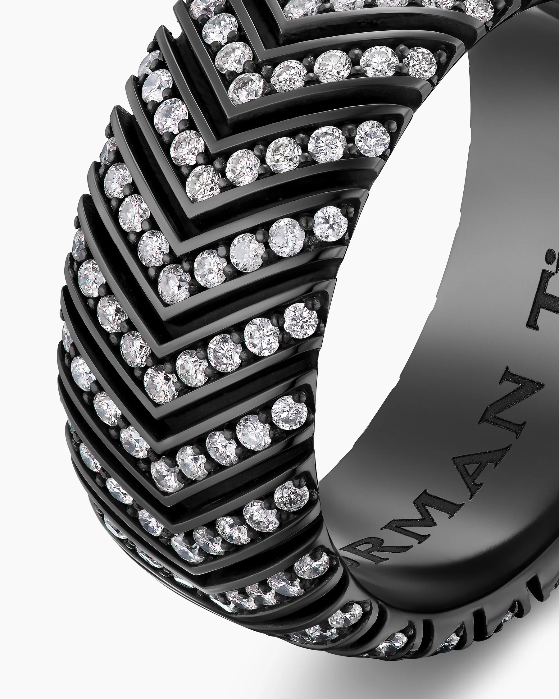 Chevron Band Ring in Black Titanium with Diamonds, 10mm 24 Chevron Band Ring in Black Titanium with Diamonds, 10mm