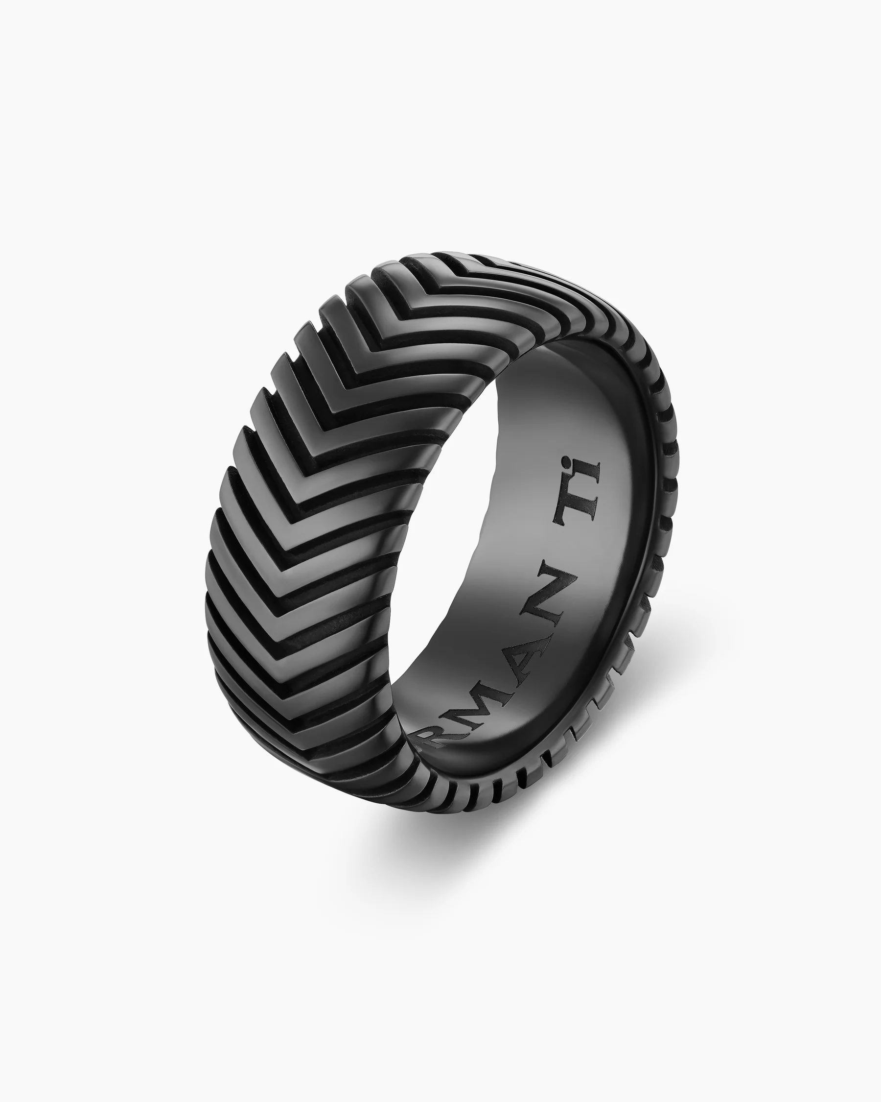 Chevron Band Ring in Black Titanium with Diamonds, 10mm 27 Chevron Band Ring in Black Titanium with Diamonds, 10mm