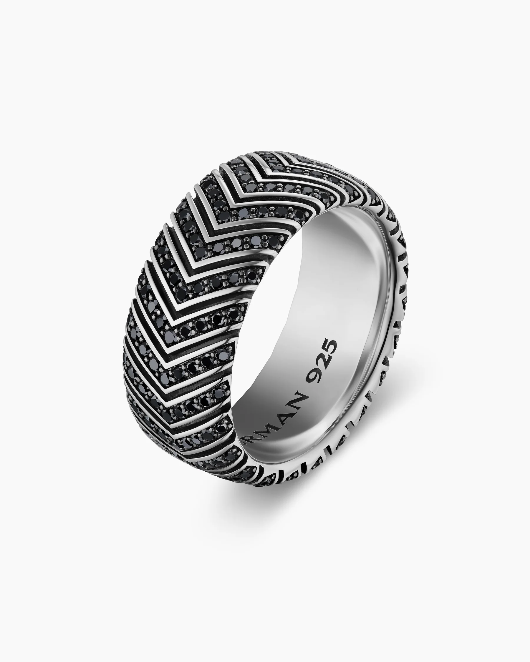 Chevron Band Ring in Black Titanium with Diamonds, 10mm 3 Chevron Band Ring in Black Titanium with Diamonds, 10mm