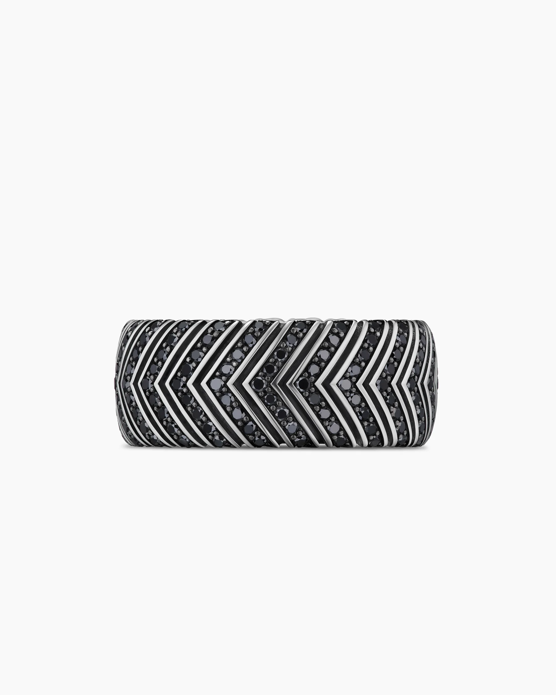 Chevron Band Ring in Black Titanium with Diamonds, 10mm 4 Chevron Band Ring in Black Titanium with Diamonds, 10mm