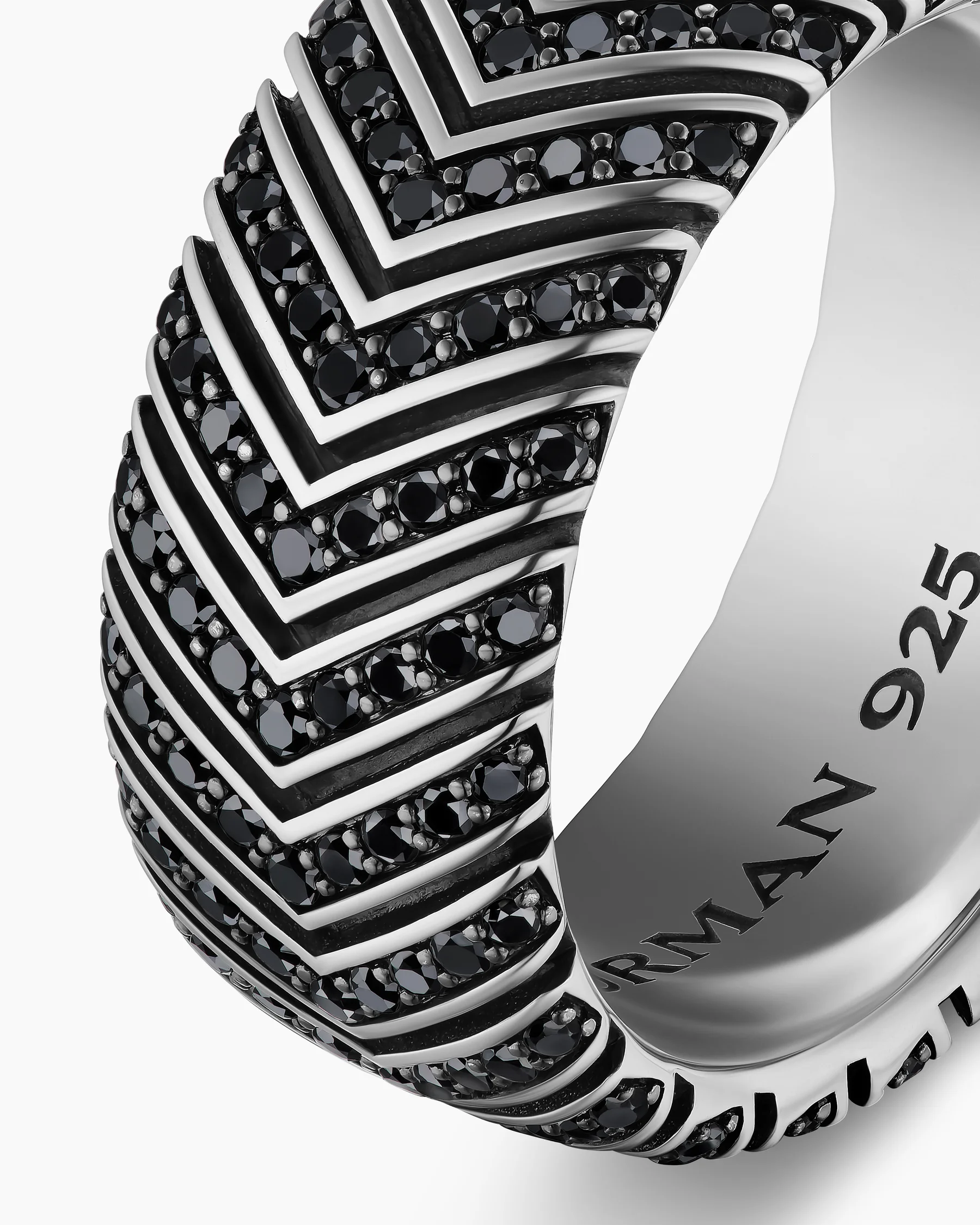 Chevron Band Ring in Black Titanium with Diamonds, 10mm 6 Chevron Band Ring in Black Titanium with Diamonds, 10mm
