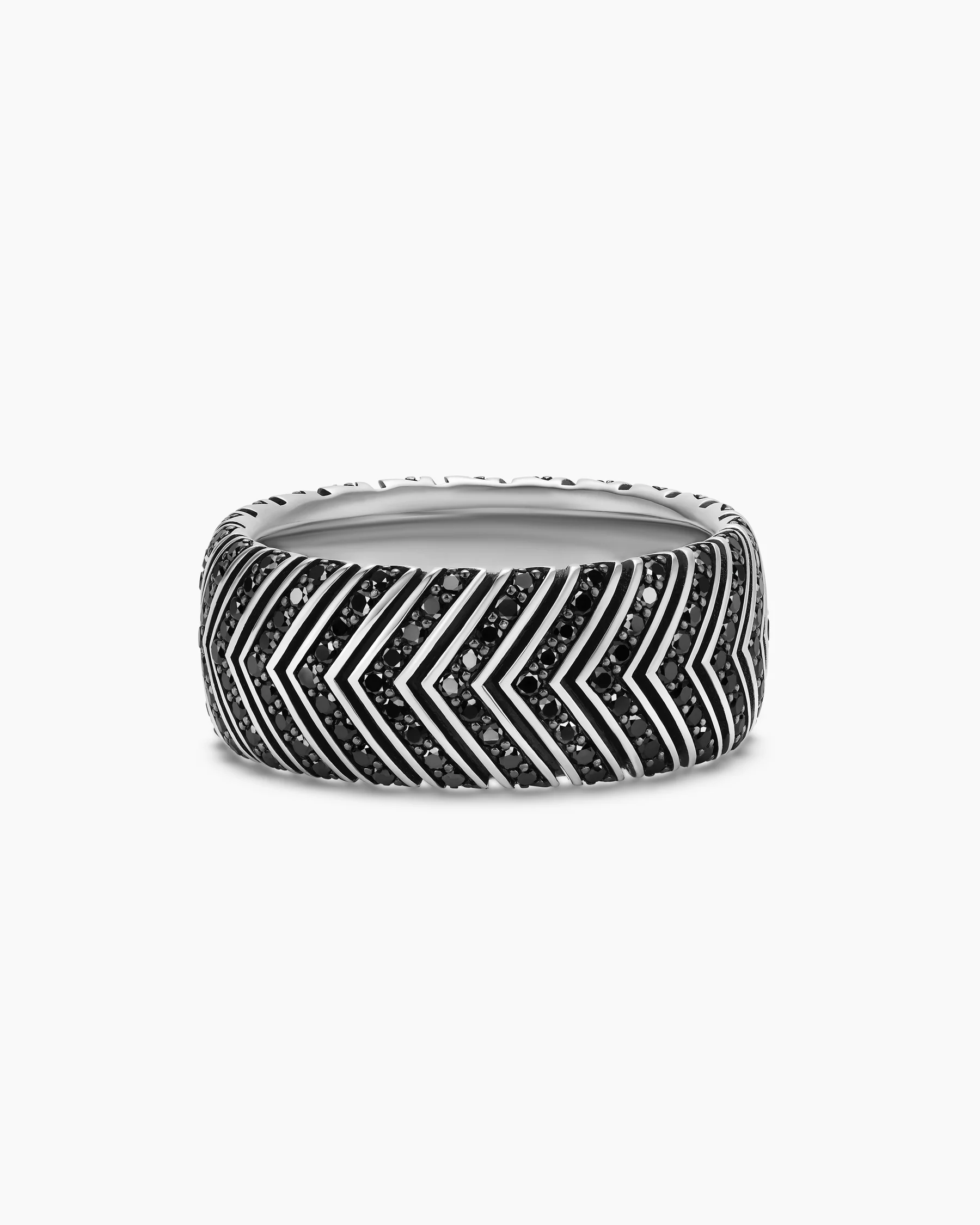 Chevron Band Ring in Sterling Silver with Black Diamonds, 10mm 60 Chevron Band Ring in Sterling Silver with Black Diamonds, 10mm