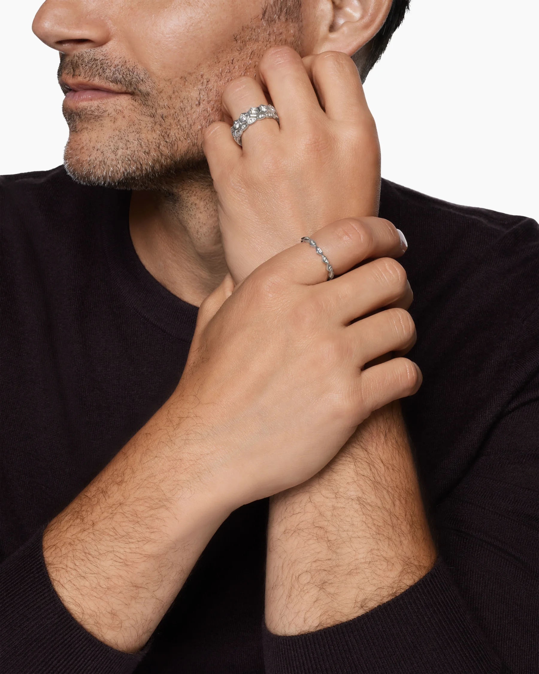 Hex Stack Ring in 18K Yellow Gold with Black Titanium, 9.3mm 12 Hex Stack Ring in 18K Yellow Gold with Black Titanium, 9.3mm