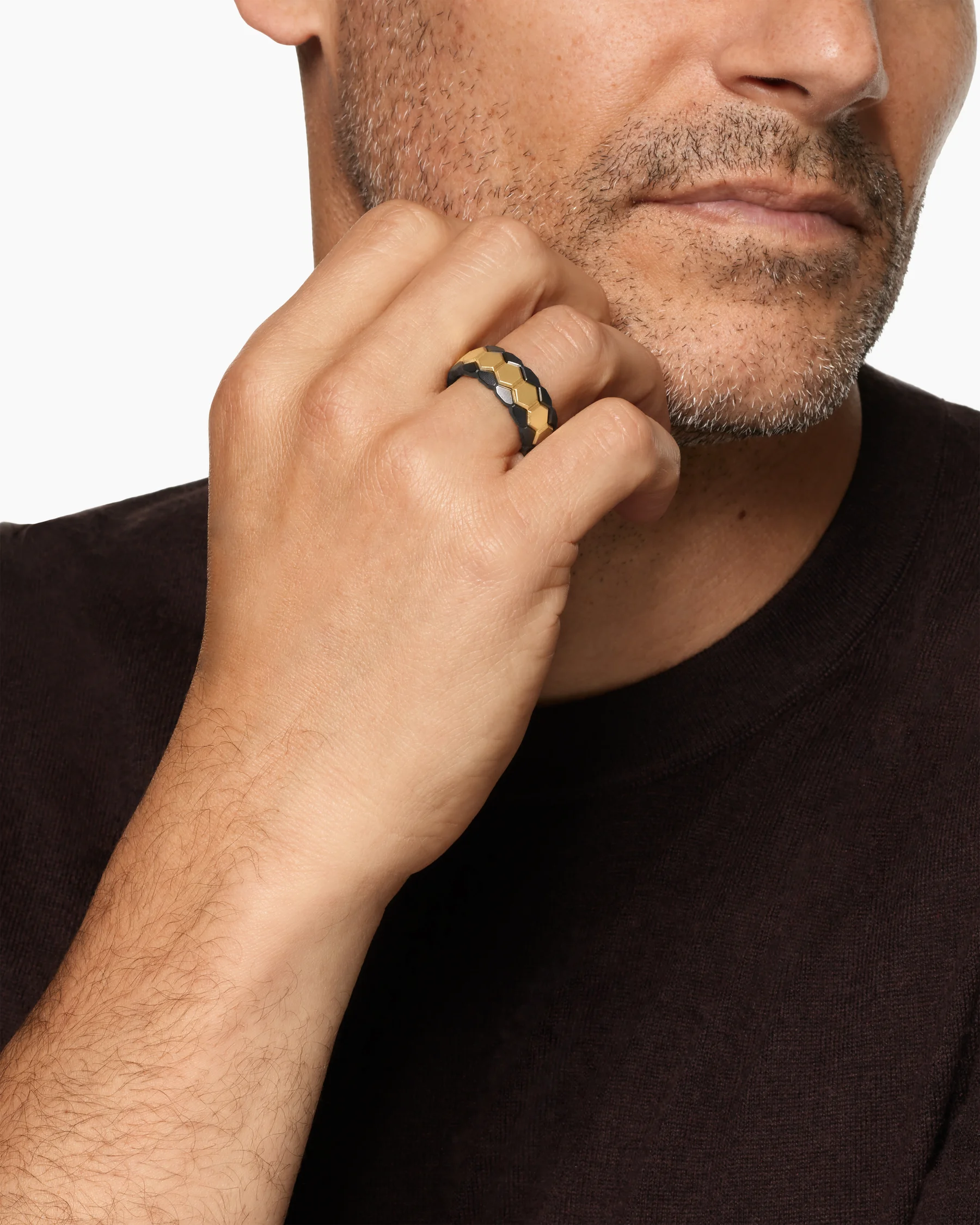 Hex Stack Ring in 18K Yellow Gold with Black Titanium, 9.3mm 14 Hex Stack Ring in 18K Yellow Gold with Black Titanium, 9.3mm