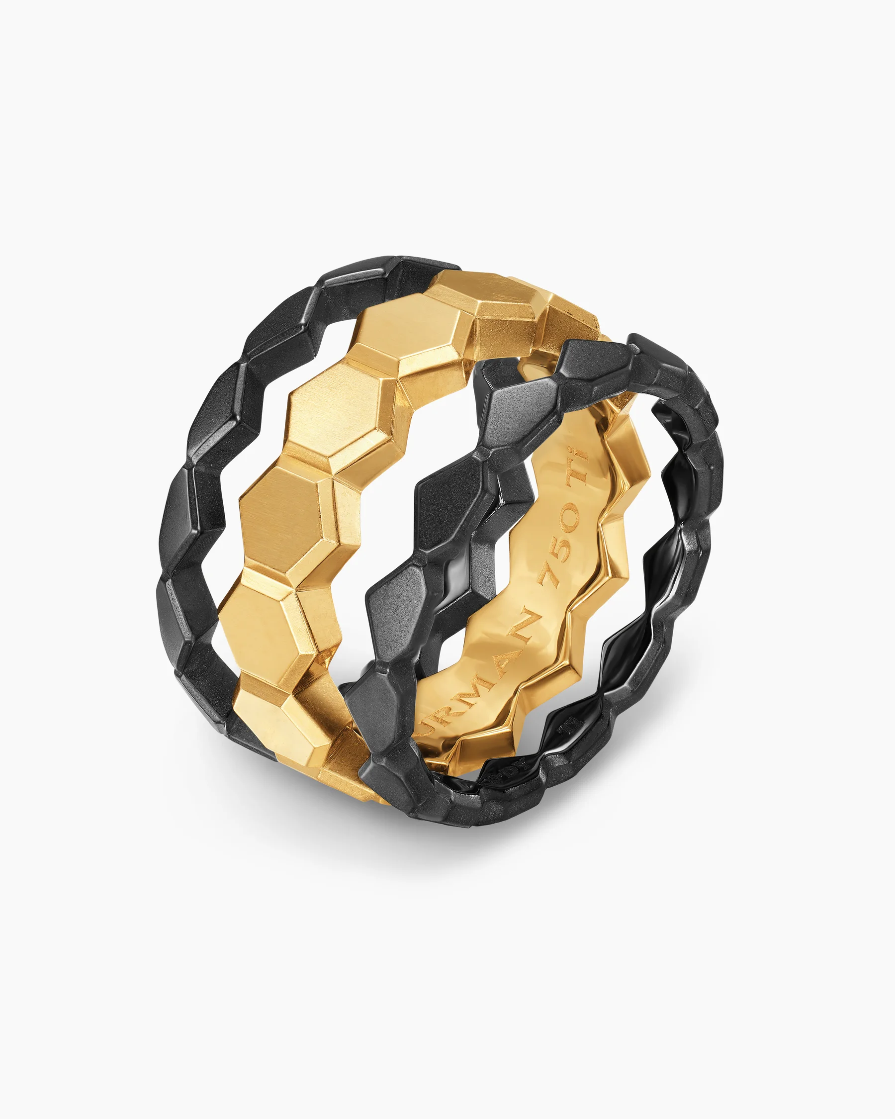 Hex Stack Ring in 18K Yellow Gold with Black Titanium, 9.3mm 15 Hex Stack Ring in 18K Yellow Gold with Black Titanium, 9.3mm
