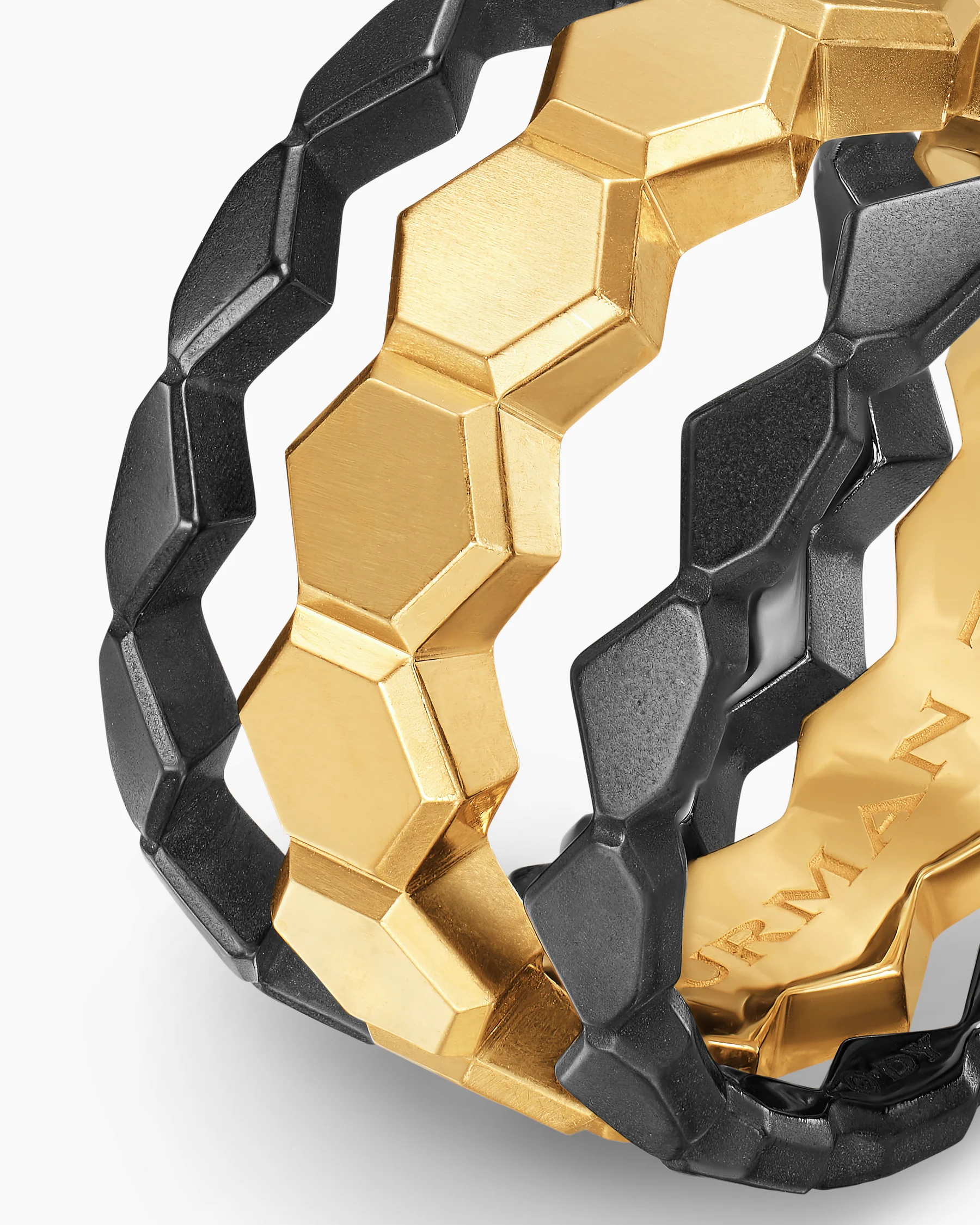 Hex Stack Ring in 18K Yellow Gold with Black Titanium, 9.3mm 17 Hex Stack Ring in 18K Yellow Gold with Black Titanium, 9.3mm