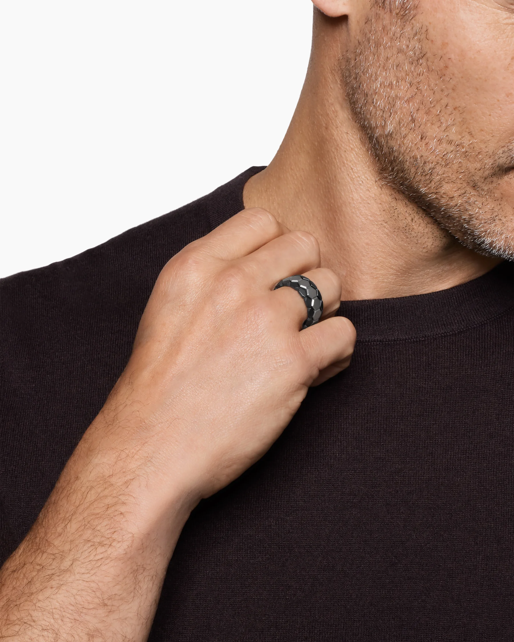 Hex Stack Ring in 18K Yellow Gold with Black Titanium, 9.3mm 20 Hex Stack Ring in 18K Yellow Gold with Black Titanium, 9.3mm