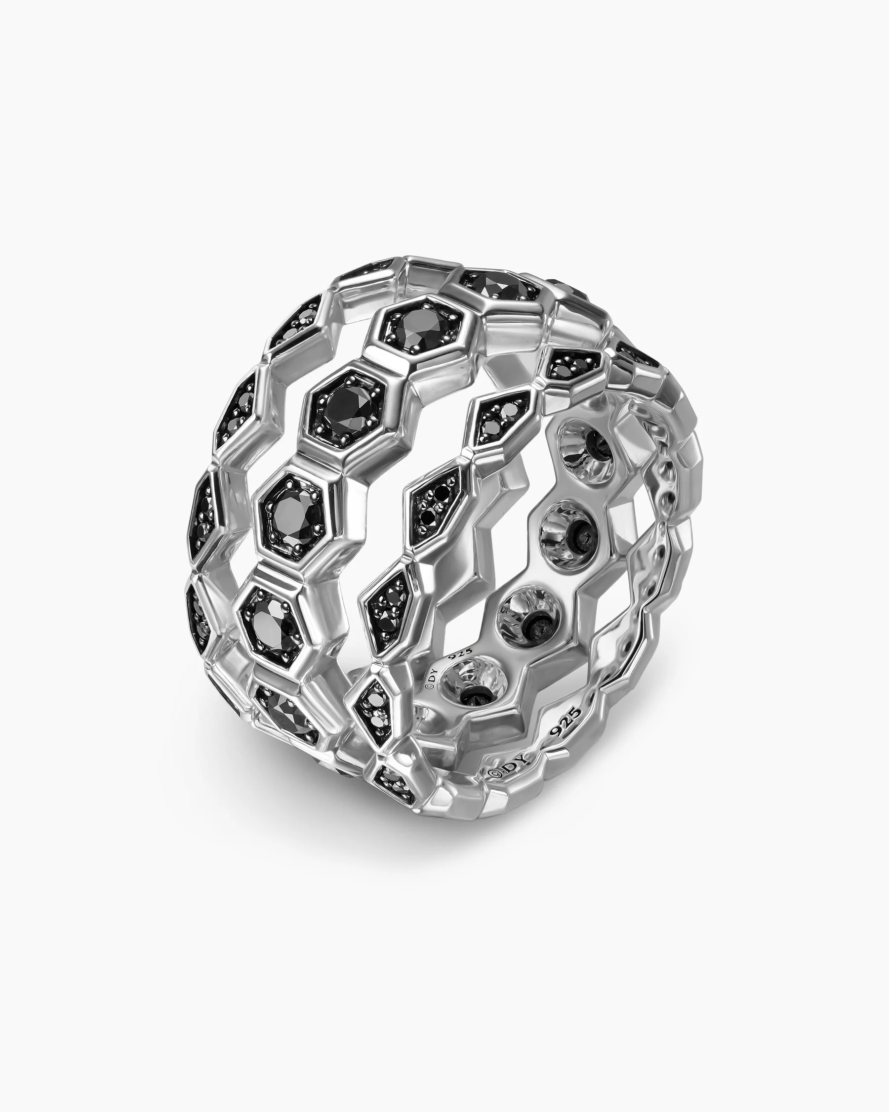 Hex Stack Ring in 18K Yellow Gold with Black Titanium, 9.3mm 3 Hex Stack Ring in 18K Yellow Gold with Black Titanium, 9.3mm