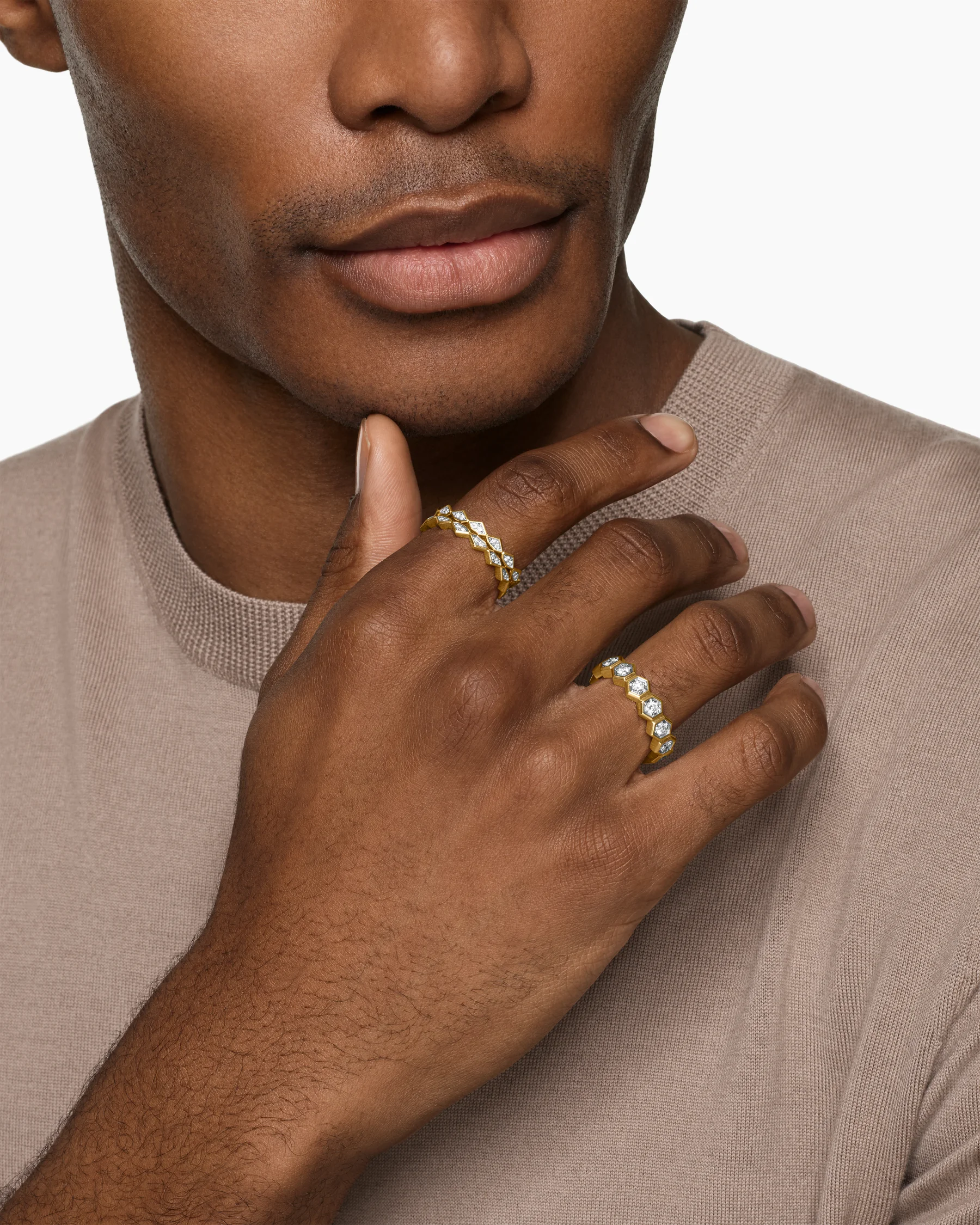 Hex Stack Ring in 18K Yellow Gold with Black Titanium, 9.3mm 30 Hex Stack Ring in 18K Yellow Gold with Black Titanium, 9.3mm