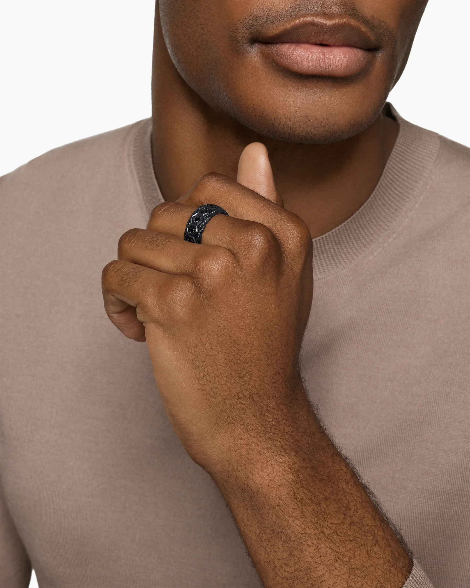 Hex Stack Ring in 18K Yellow Gold with Black Titanium, 9.3mm 32 Hex Stack Ring in 18K Yellow Gold with Black Titanium, 9.3mm