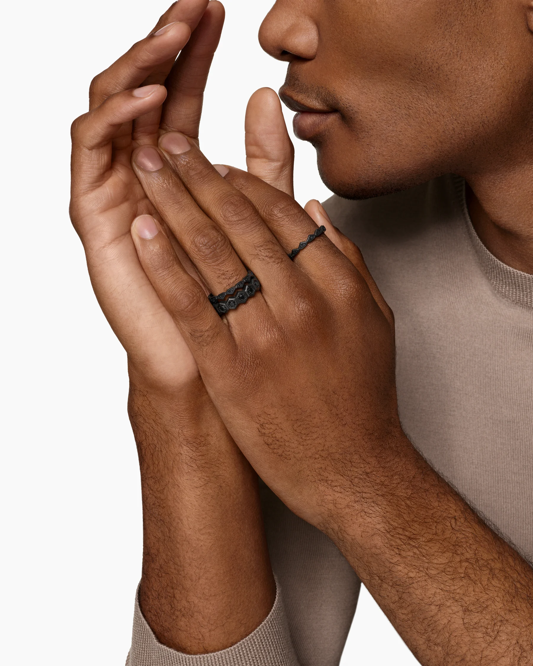 Hex Stack Ring in 18K Yellow Gold with Black Titanium, 9.3mm 36 Hex Stack Ring in 18K Yellow Gold with Black Titanium, 9.3mm