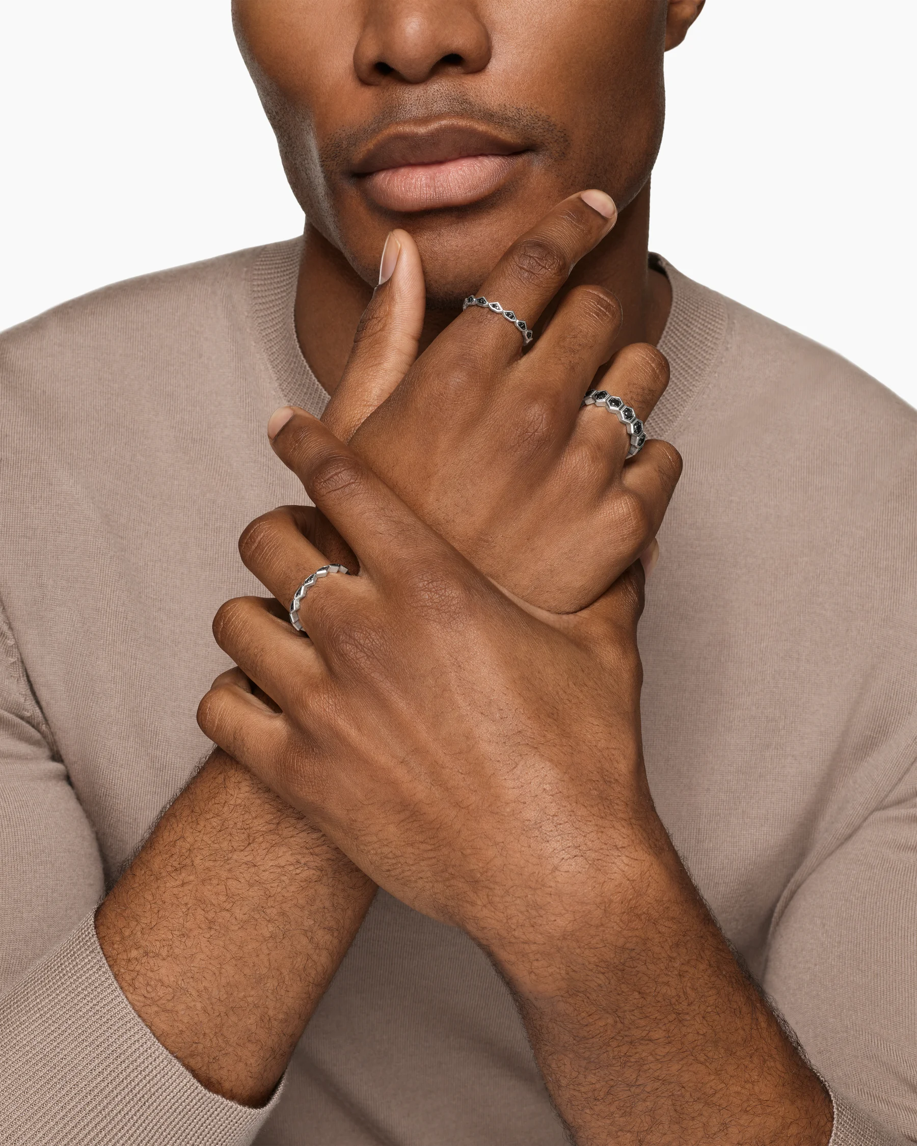 Hex Stack Ring in 18K Yellow Gold with Black Titanium, 9.3mm 6 Hex Stack Ring in 18K Yellow Gold with Black Titanium, 9.3mm