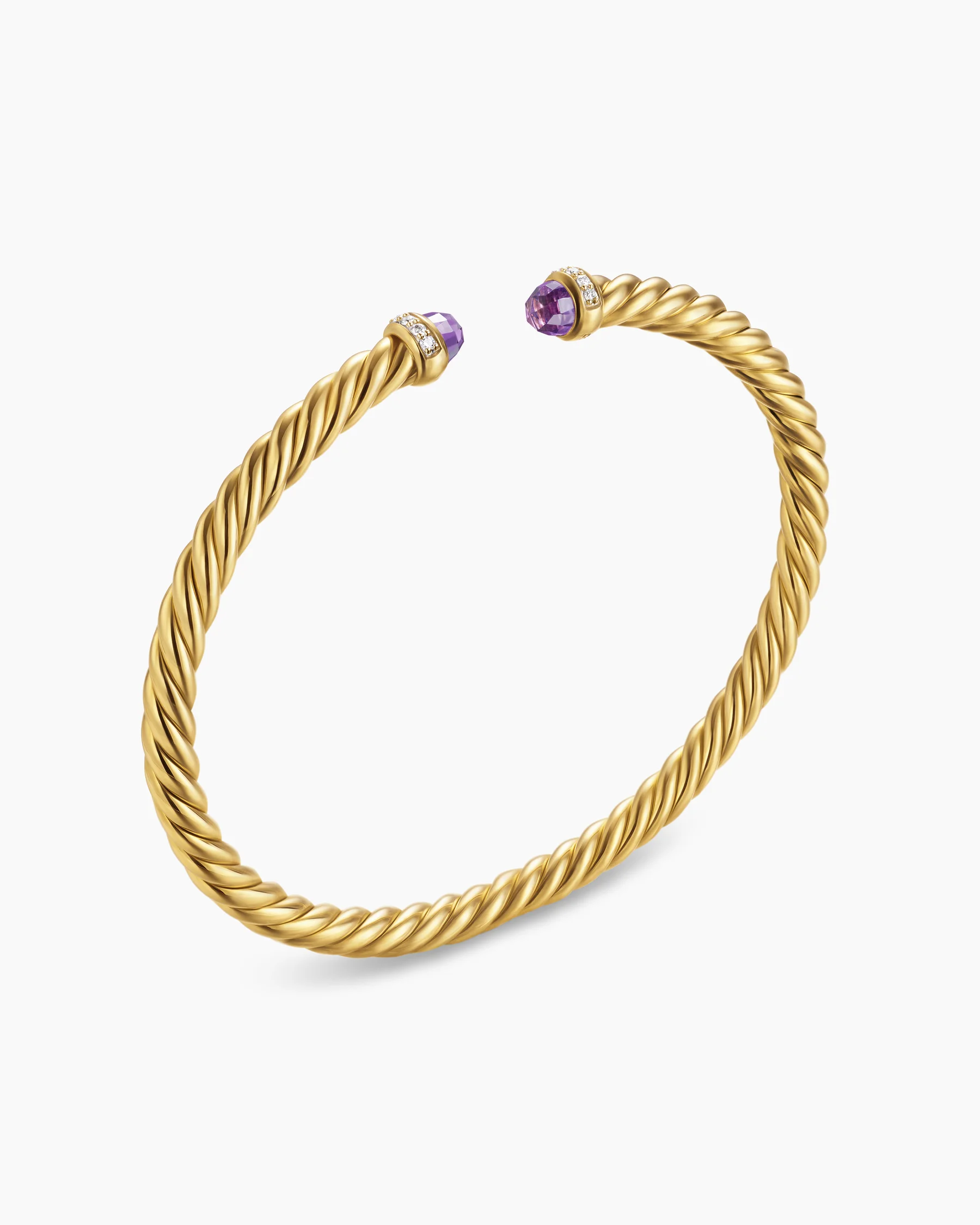 Cable Flex® Bracelet in Sterling Silver with Amethyst and Diamonds, 4mm 2 Cable Flex® Bracelet in Sterling Silver with Amethyst and Diamonds, 4mm